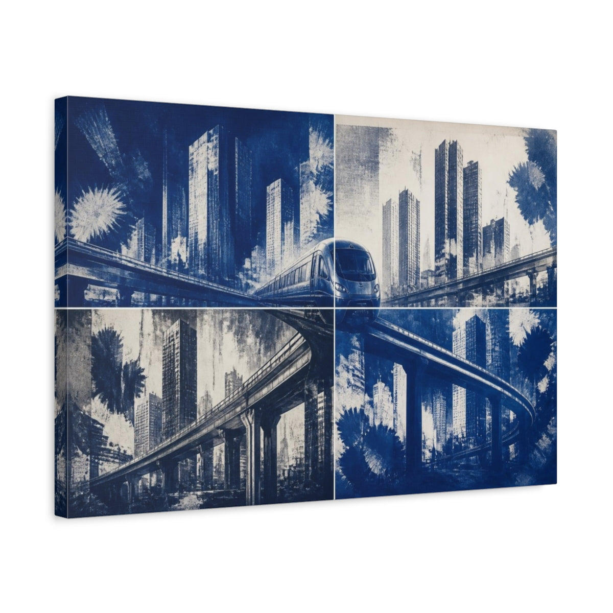 Side Mockup 3. Elevated Train Cityscape shown as canvas print