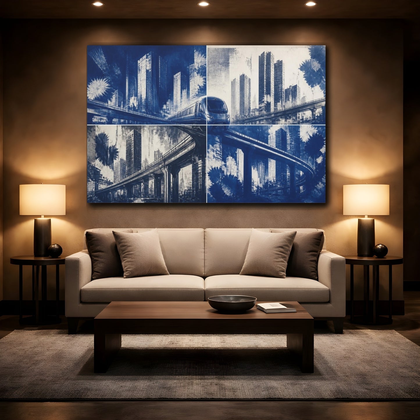 Mockup 2. Elevated Train Cityscape shown as canvas print
