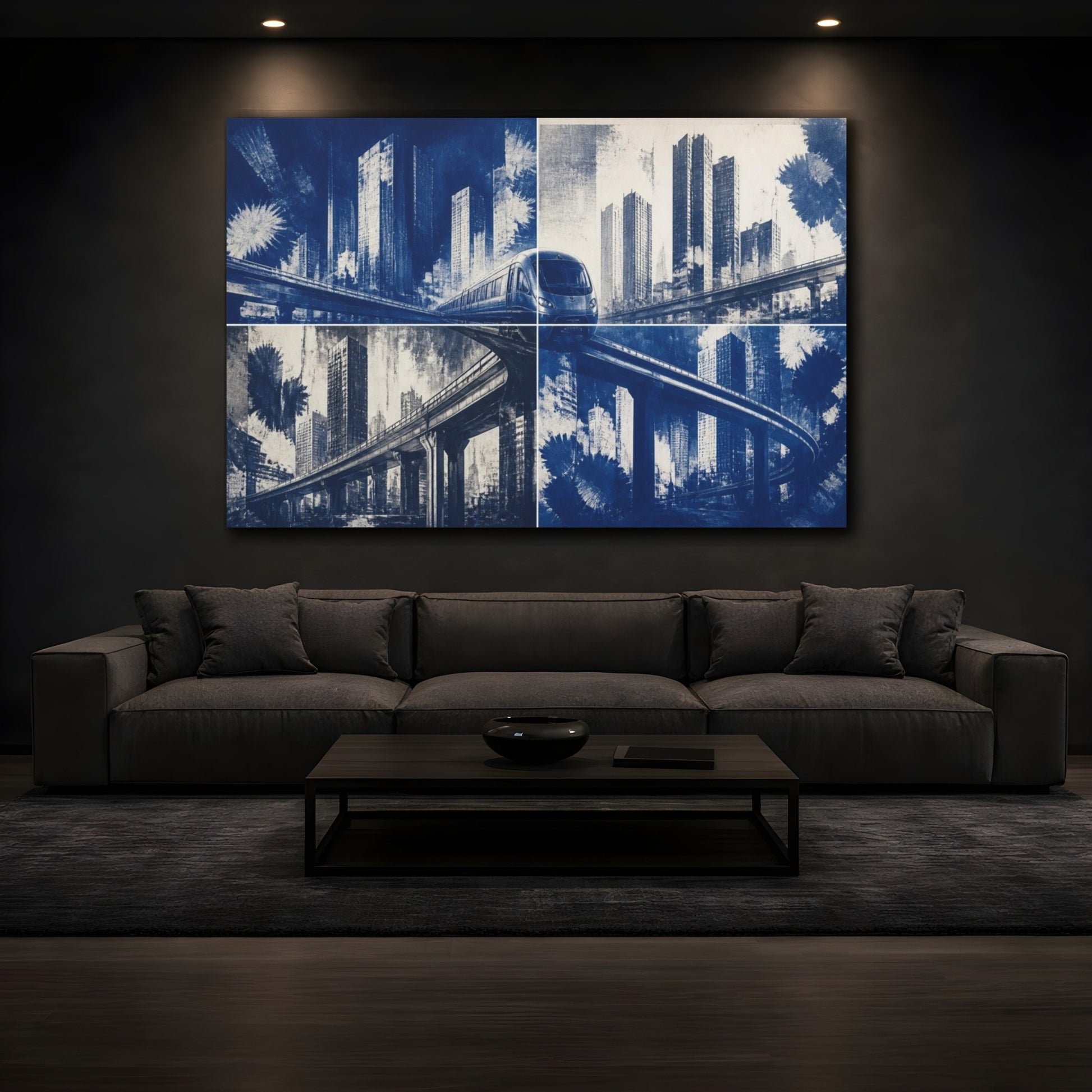 Mockup 3. Elevated Train Cityscape shown as canvas print