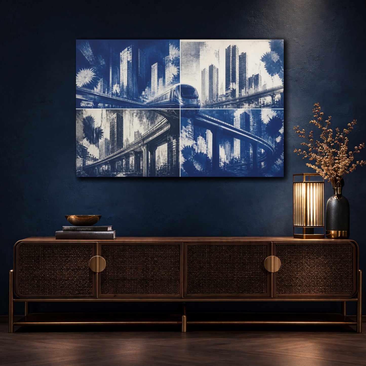 Mockup 4. Elevated Train Cityscape shown as canvas print