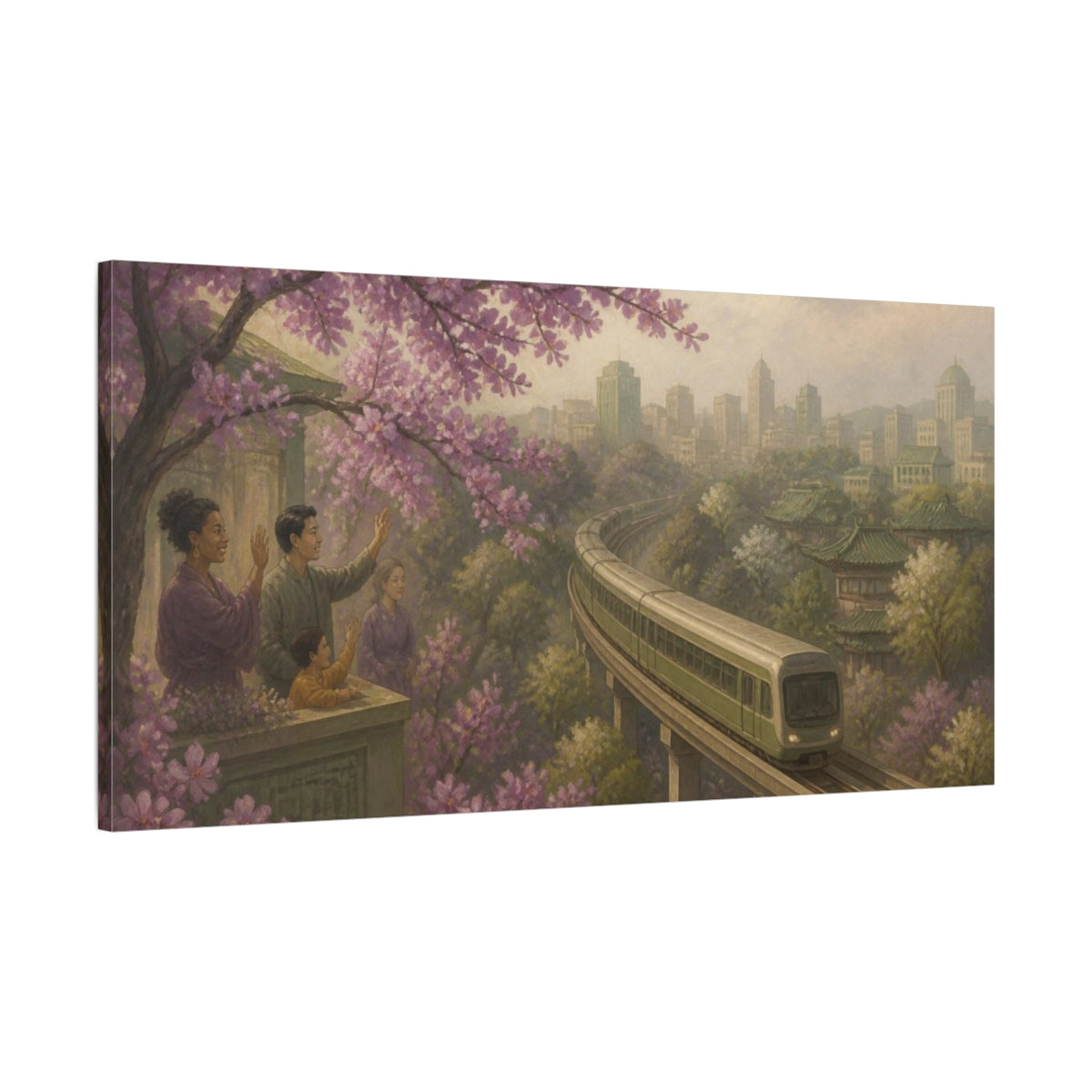Main Mockup. Elevated Train In Bloom shown as canvas print