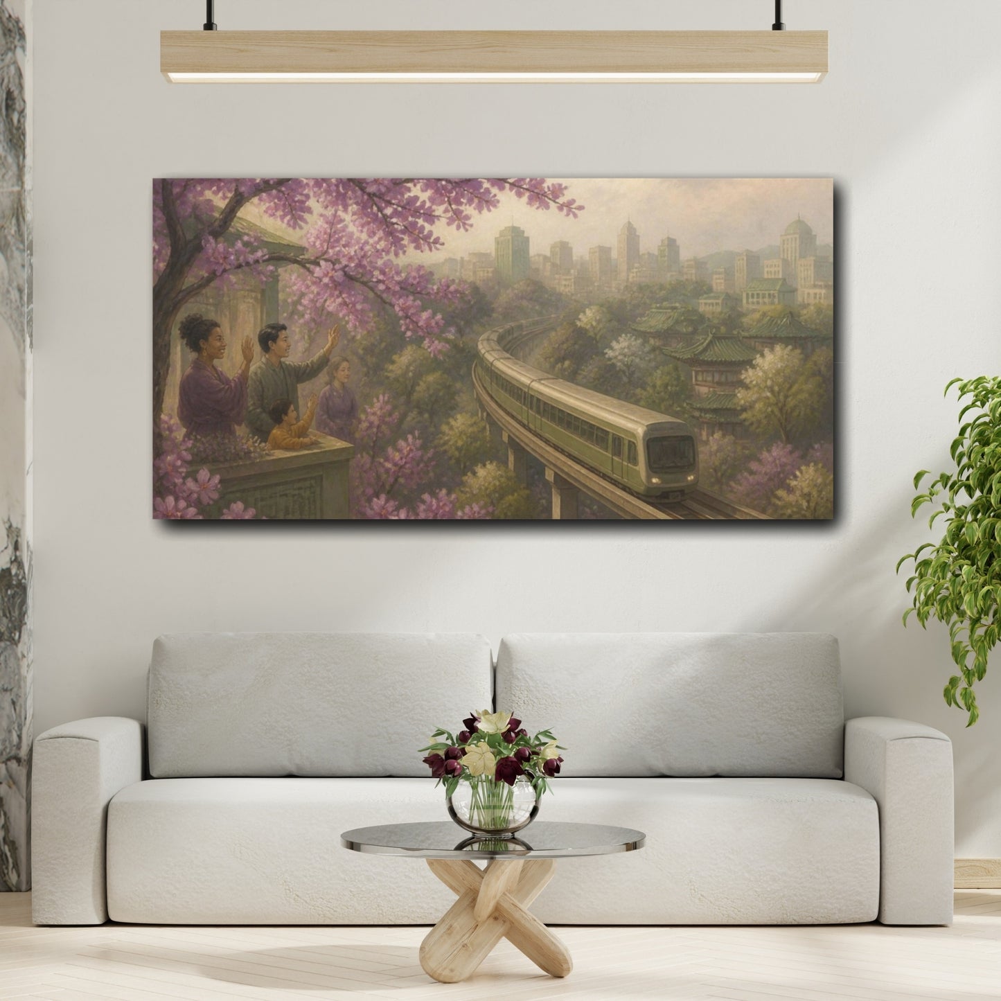 Mockup 2. Elevated Train In Bloom shown as canvas print