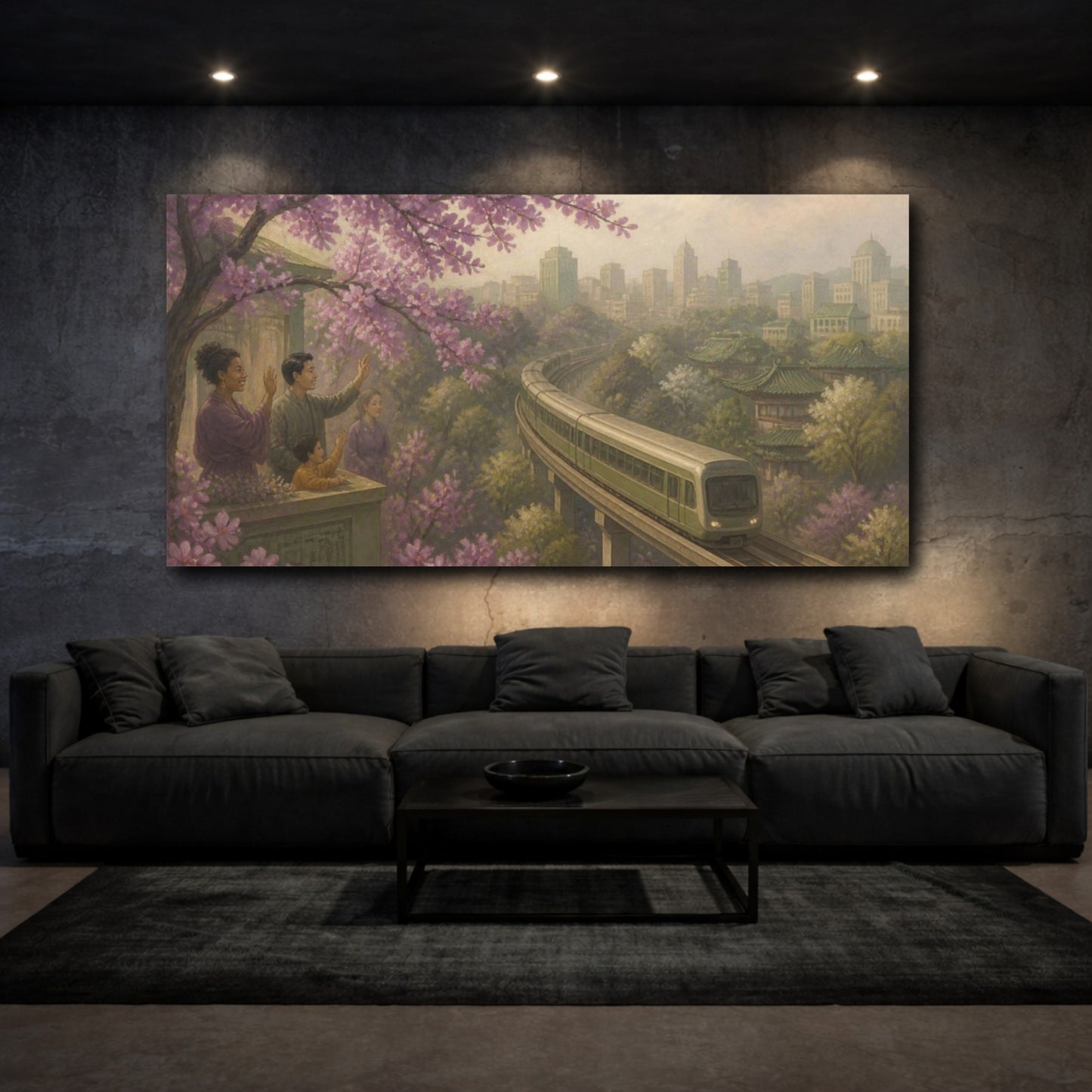 Mockup 3. Elevated Train In Bloom shown as canvas print