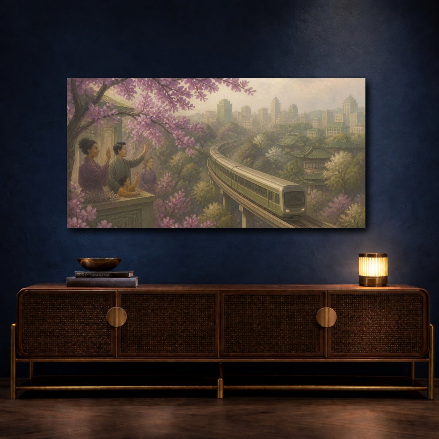 Mockup 4. Elevated Train In Bloom shown as canvas print