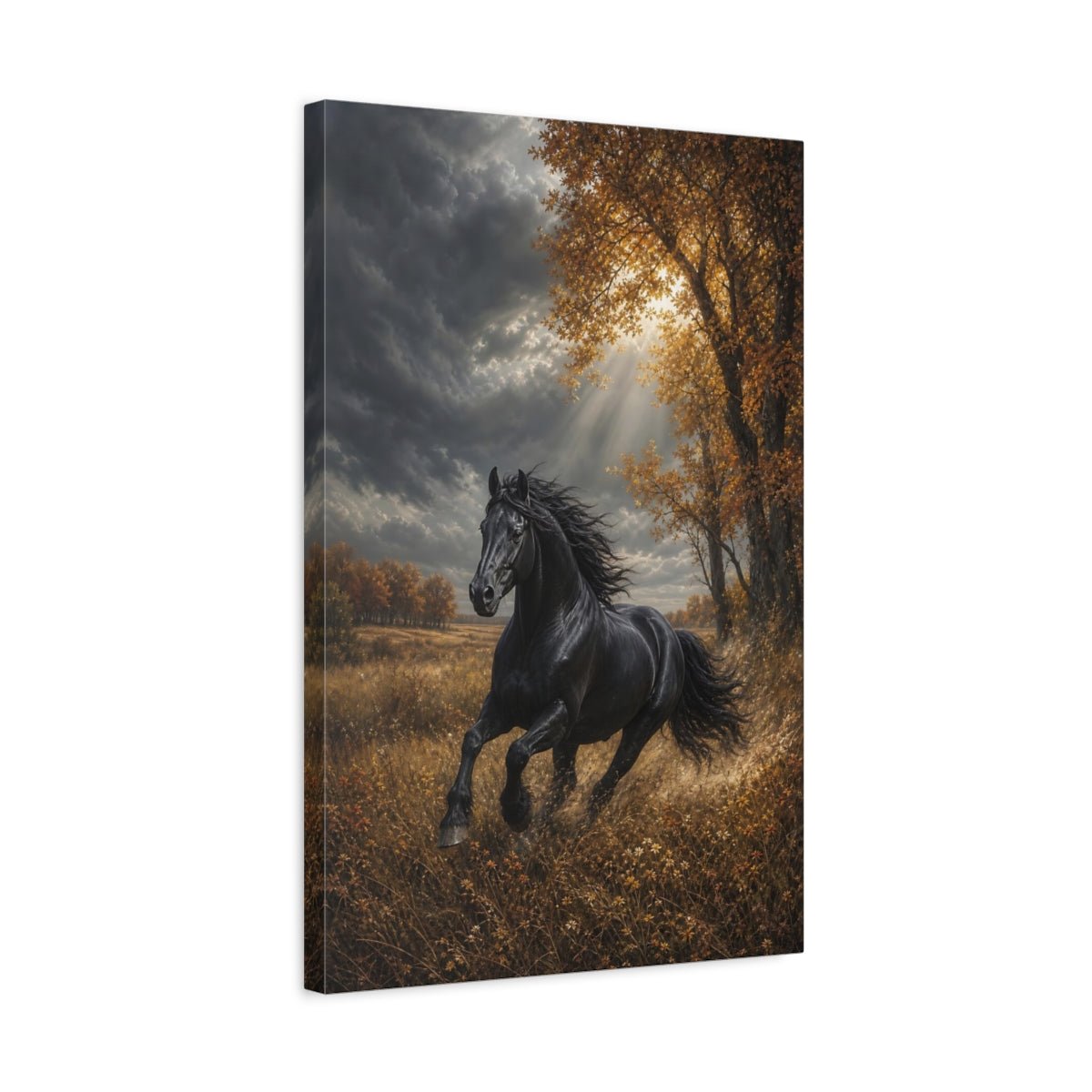 Embroidered Textile Landscape Illusion Black Stallion Canvas Wall Art Print – Living Room Decor, Above Console Table - YesArtYes