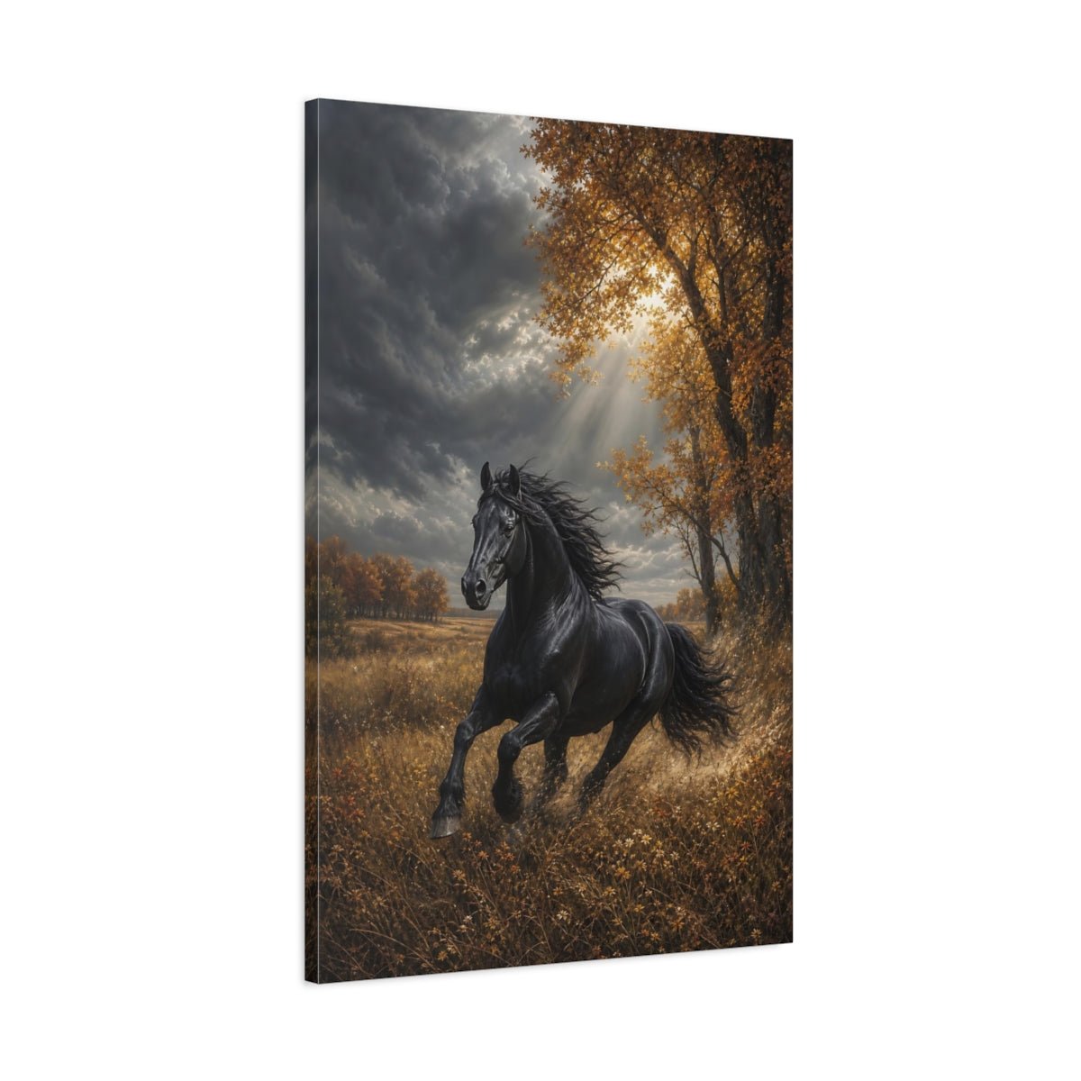 Embroidered Textile Landscape Illusion Black Stallion Canvas Wall Art Print – Living Room Decor, Above Console Table - YesArtYes