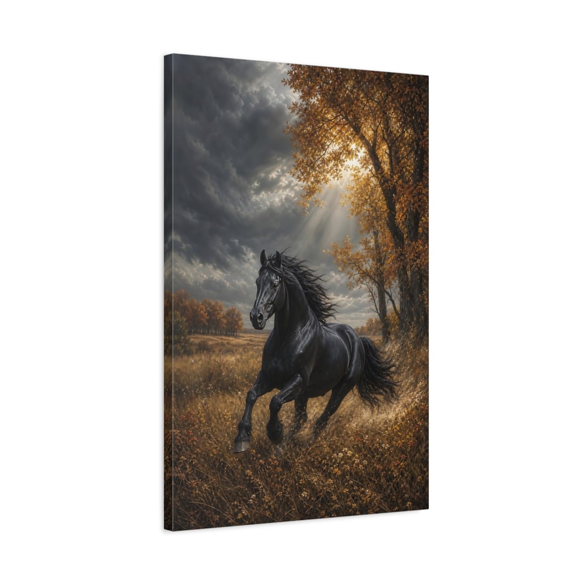 Embroidered Textile Landscape Illusion Black Stallion Canvas Wall Art Print – Living Room Decor, Above Console Table - YesArtYes