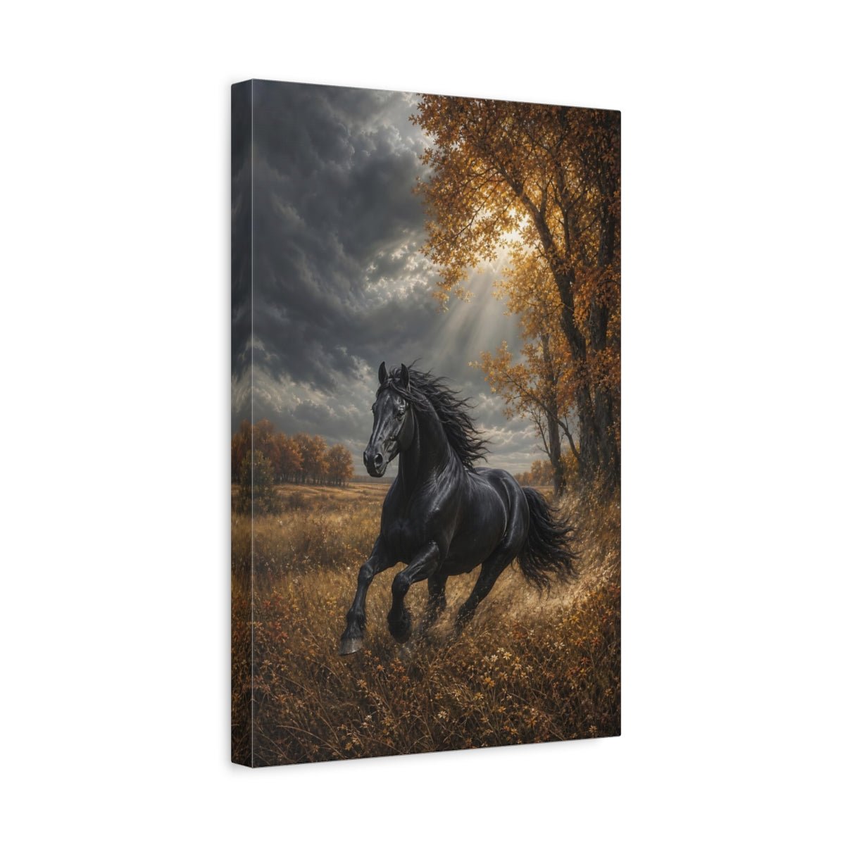 Embroidered Textile Landscape Illusion Black Stallion Canvas Wall Art Print – Living Room Decor, Above Console Table - YesArtYes