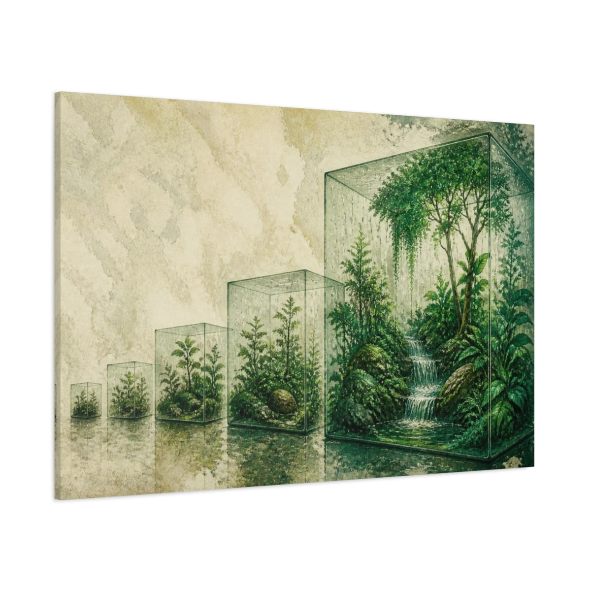 Side Mockup 1. Emerald Cube Garden shown as canvas print