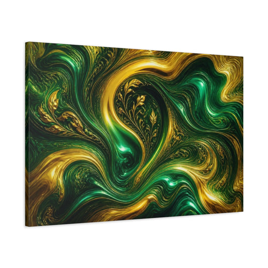 Main Mockup. Emerald Gold Currents shown as canvas print