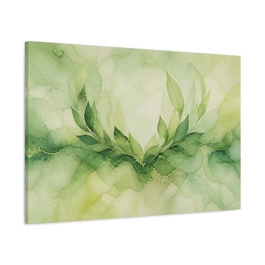 Emerald Leaf Wreath Canvas Print – Living Room, Above Sofa, Green - YesArtYes