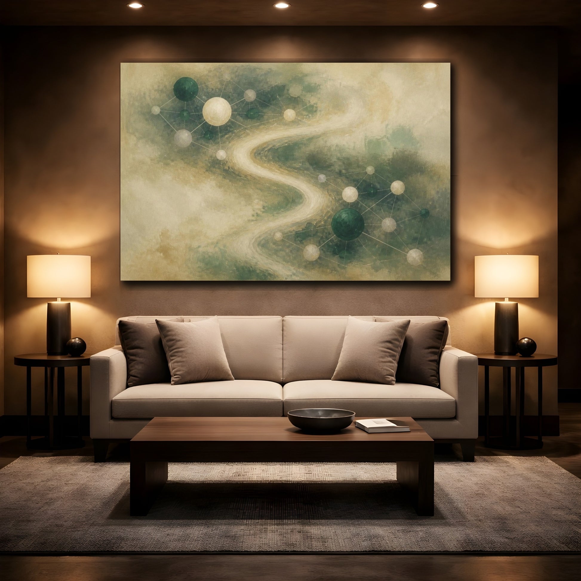 Mockup 2. Emerald Linked Nodes shown as canvas print