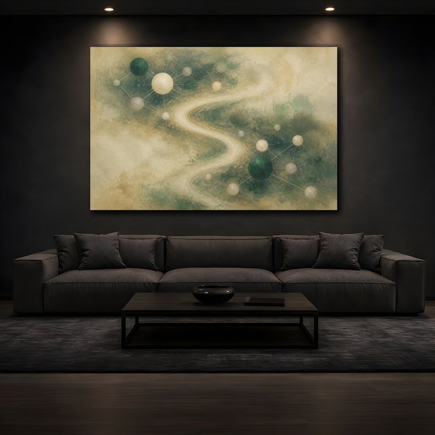 Mockup 3. Emerald Linked Nodes shown as canvas print