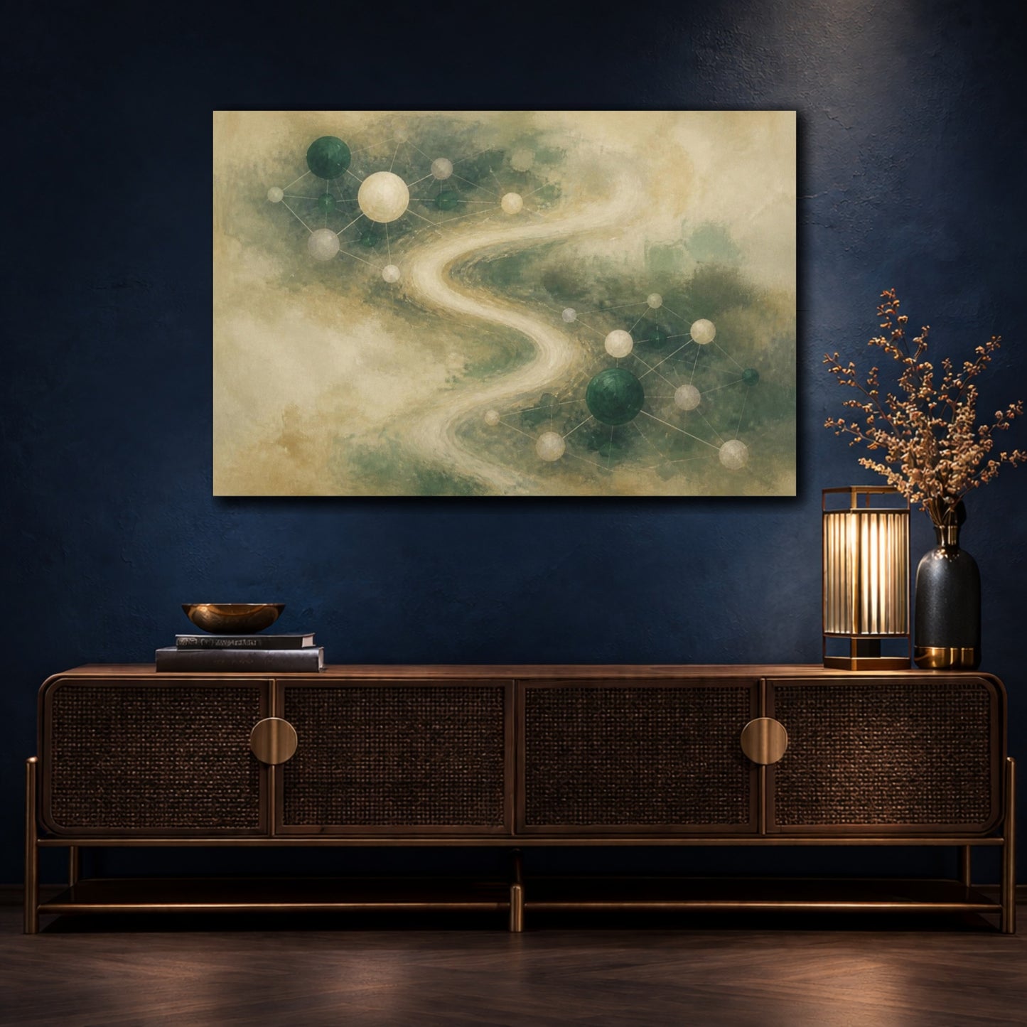 Mockup 4. Emerald Linked Nodes shown as canvas print