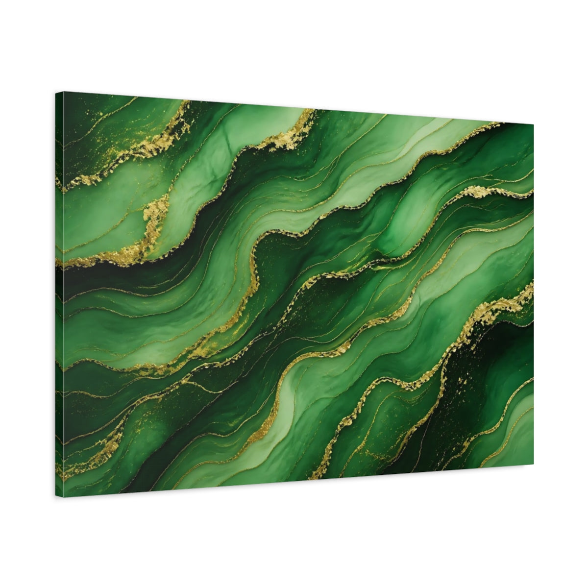 Main Mockup. Emerald Marble With Gold Veins shown as canvas print