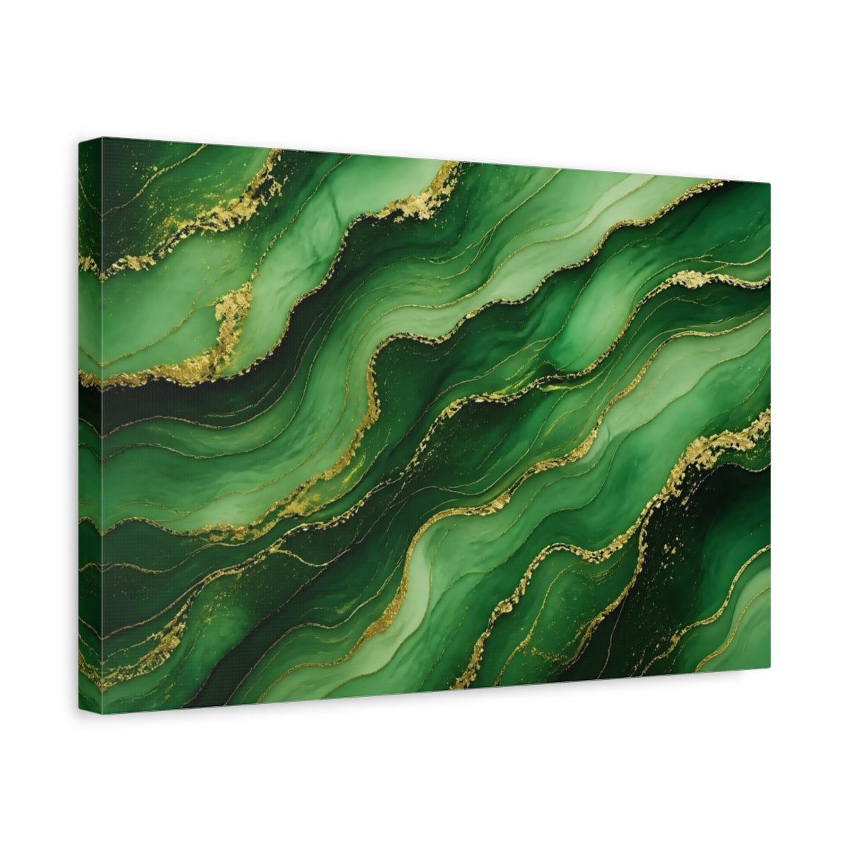 Side Mockup 4. Emerald Marble With Gold Veins shown as canvas print