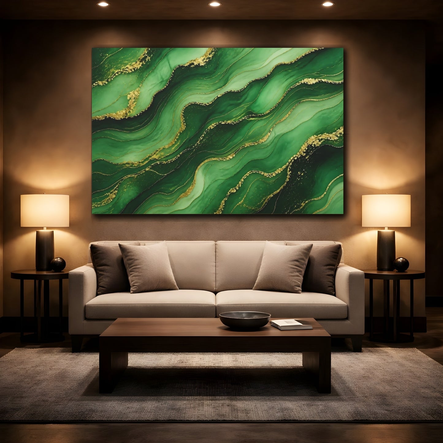 Mockup 2. Emerald Marble With Gold Veins shown as canvas print