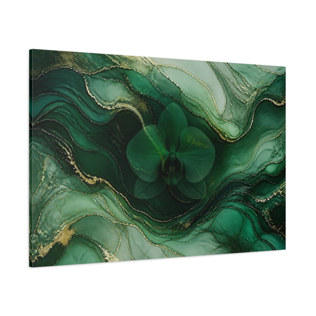 Side Mockup 1. Emerald Orchid Marble shown as canvas print