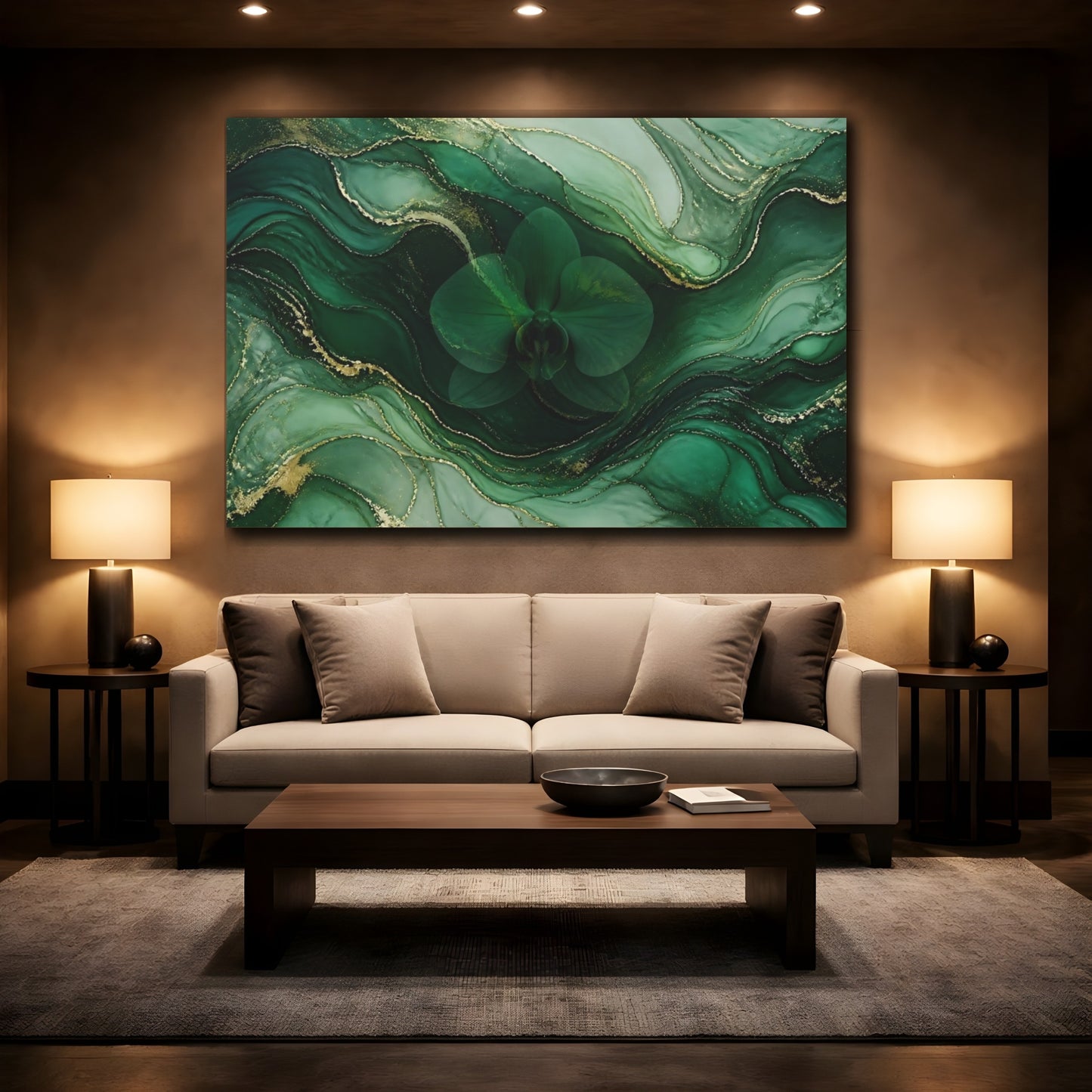 Mockup 2. Emerald Orchid Marble shown as canvas print