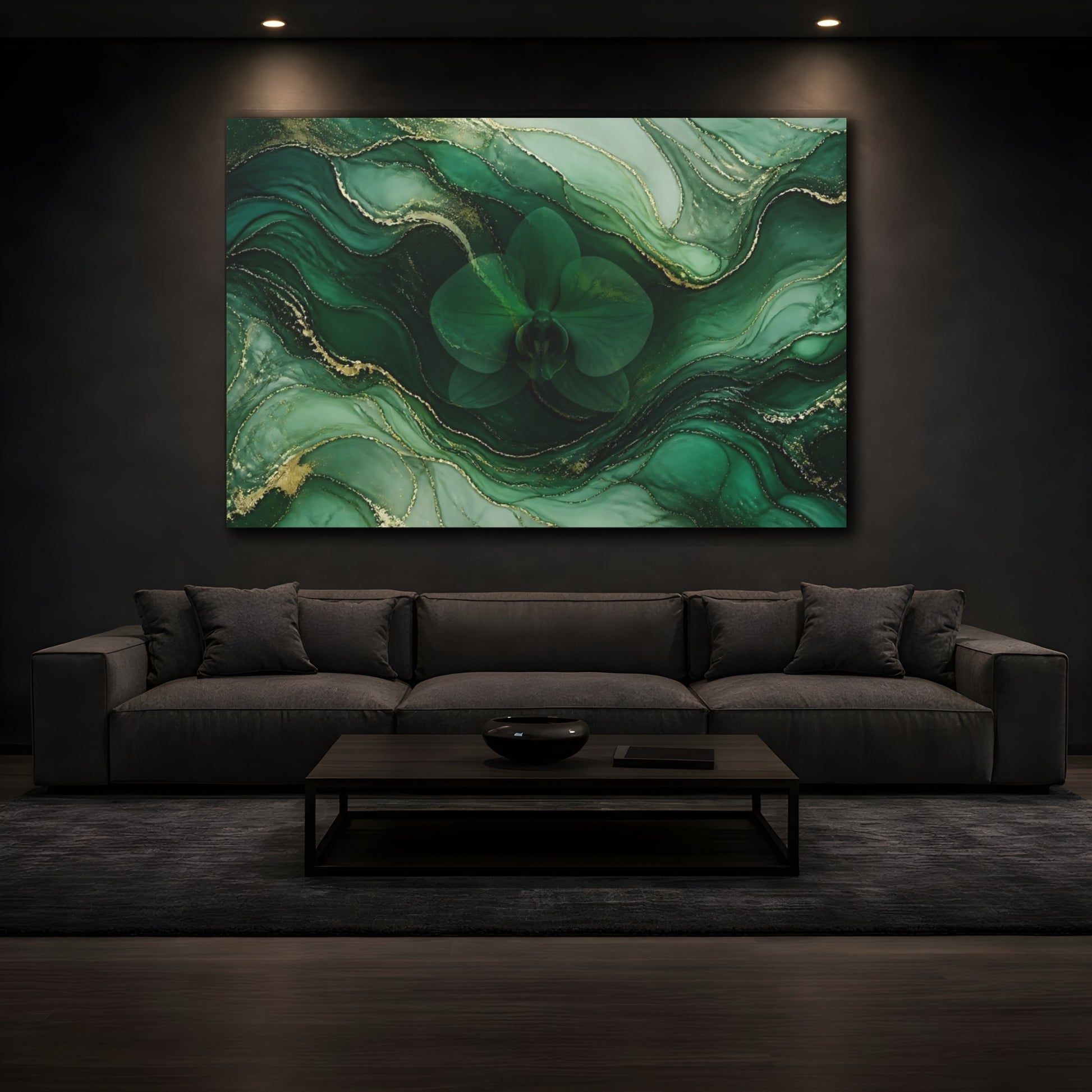 Mockup 3. Emerald Orchid Marble shown as canvas print