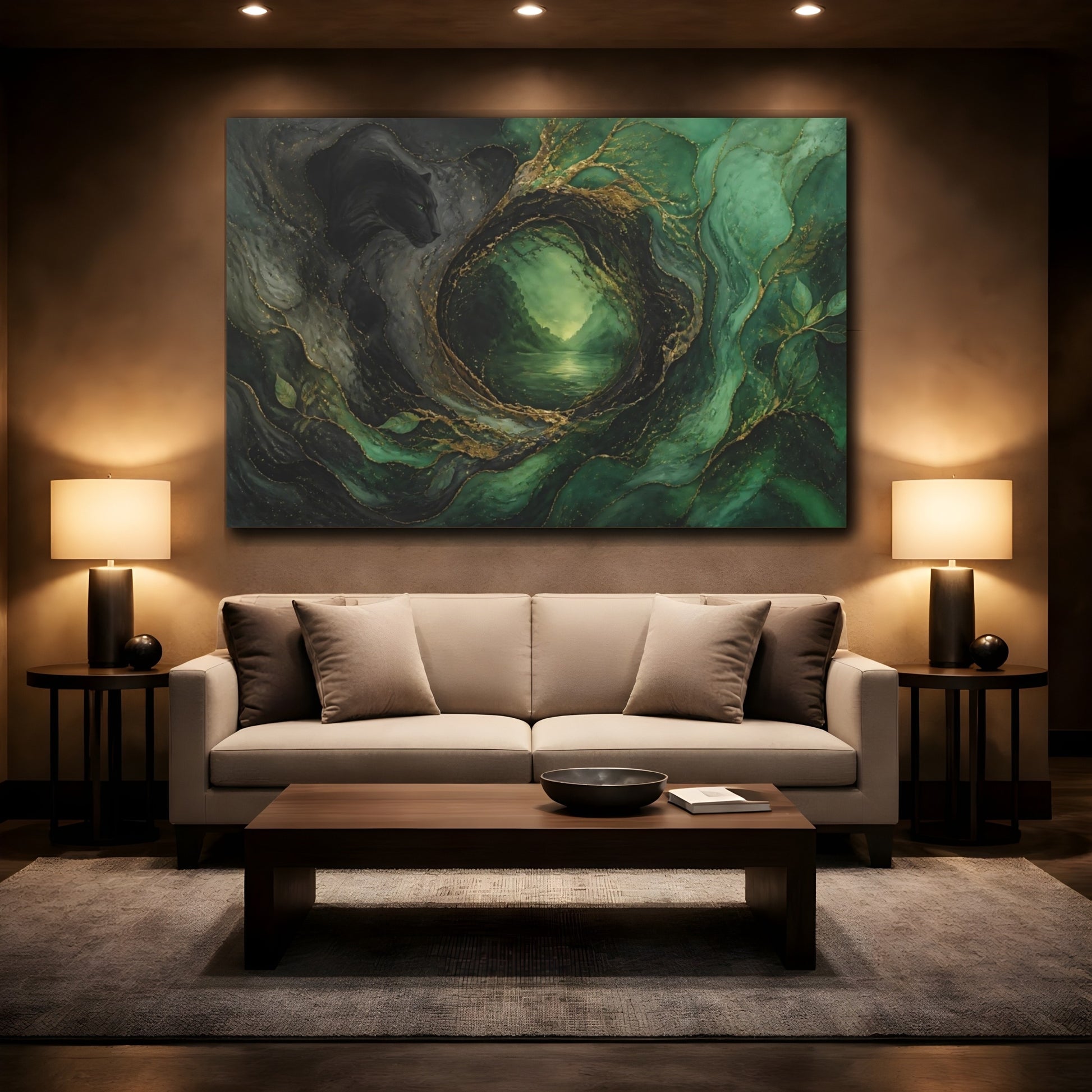 Mockup 2. Emerald Panther Portal shown as canvas print