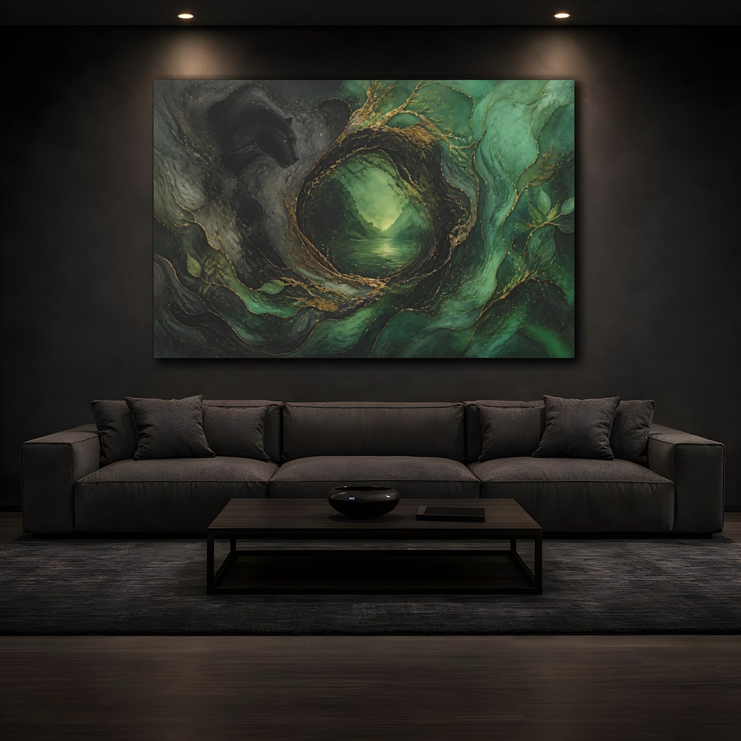 Mockup 3. Emerald Panther Portal shown as canvas print
