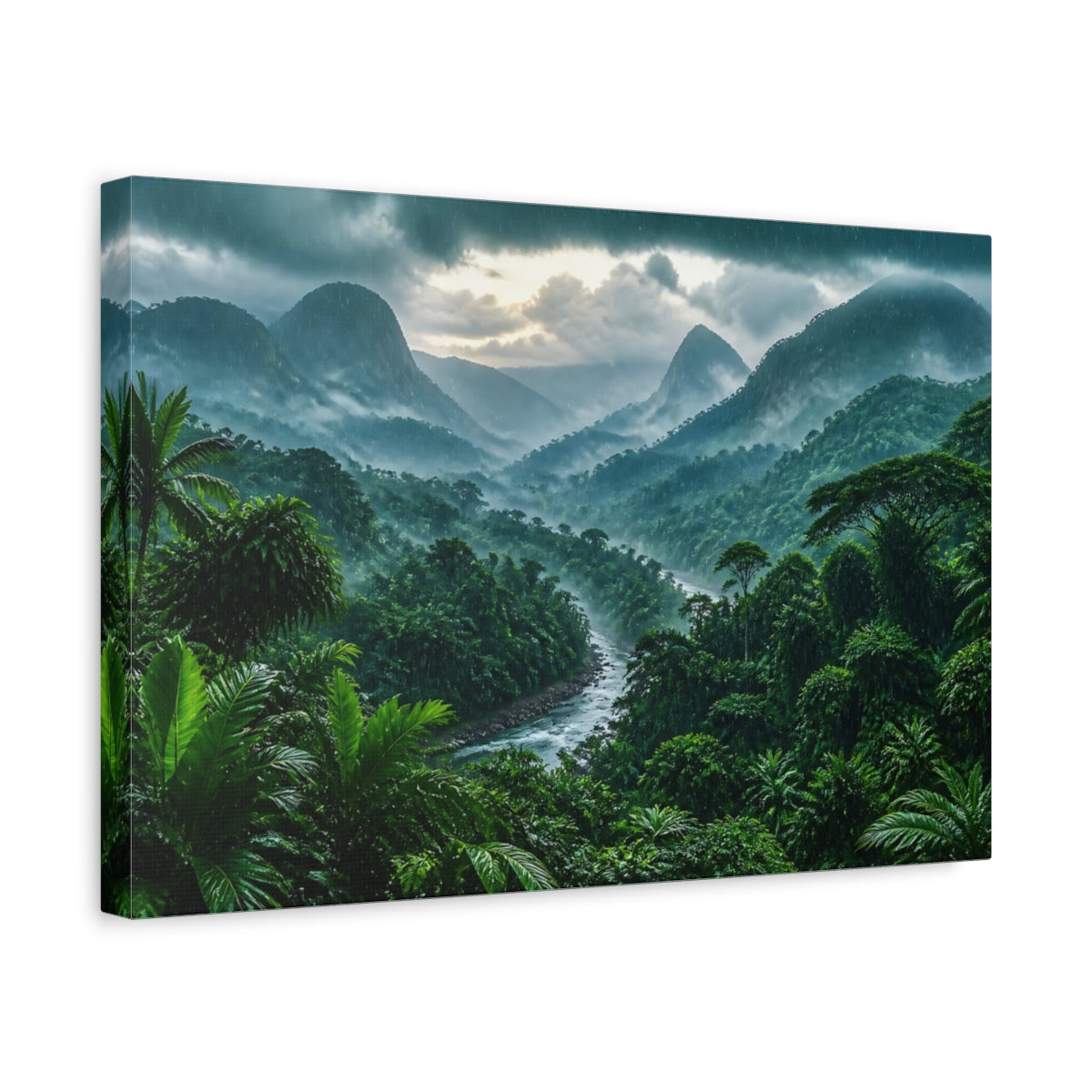 Side Mockup 4. Emerald Rainforest Landscape shown as canvas print
