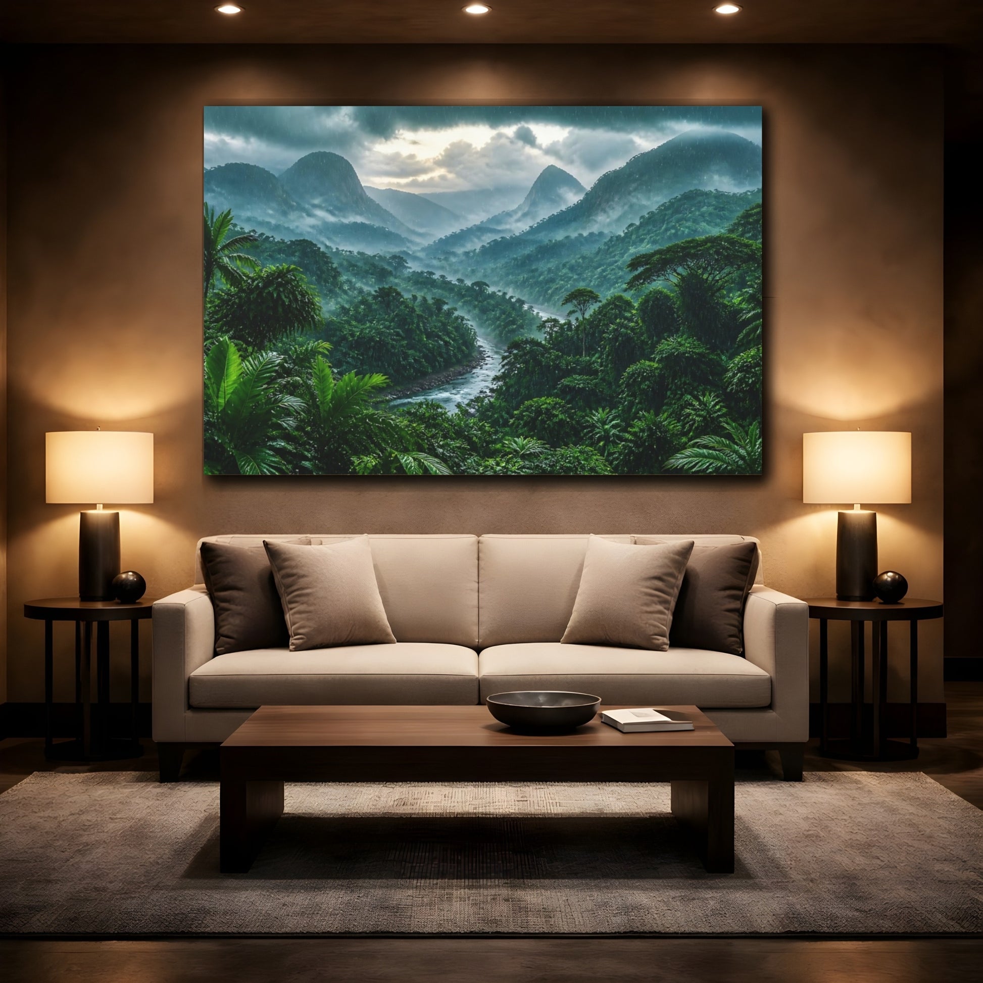 Mockup 2. Emerald Rainforest Landscape shown as canvas print
