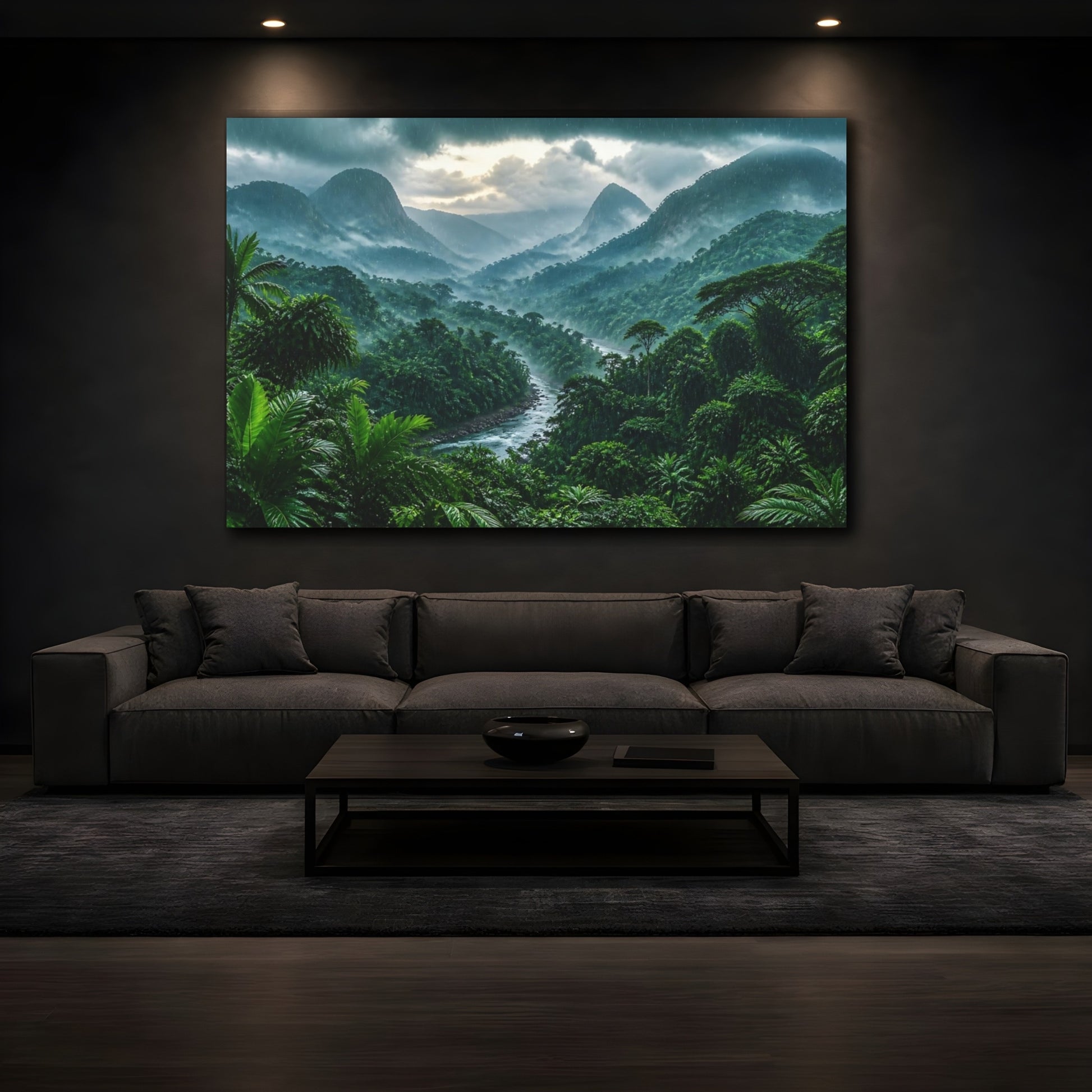 Mockup 3. Emerald Rainforest Landscape shown as canvas print