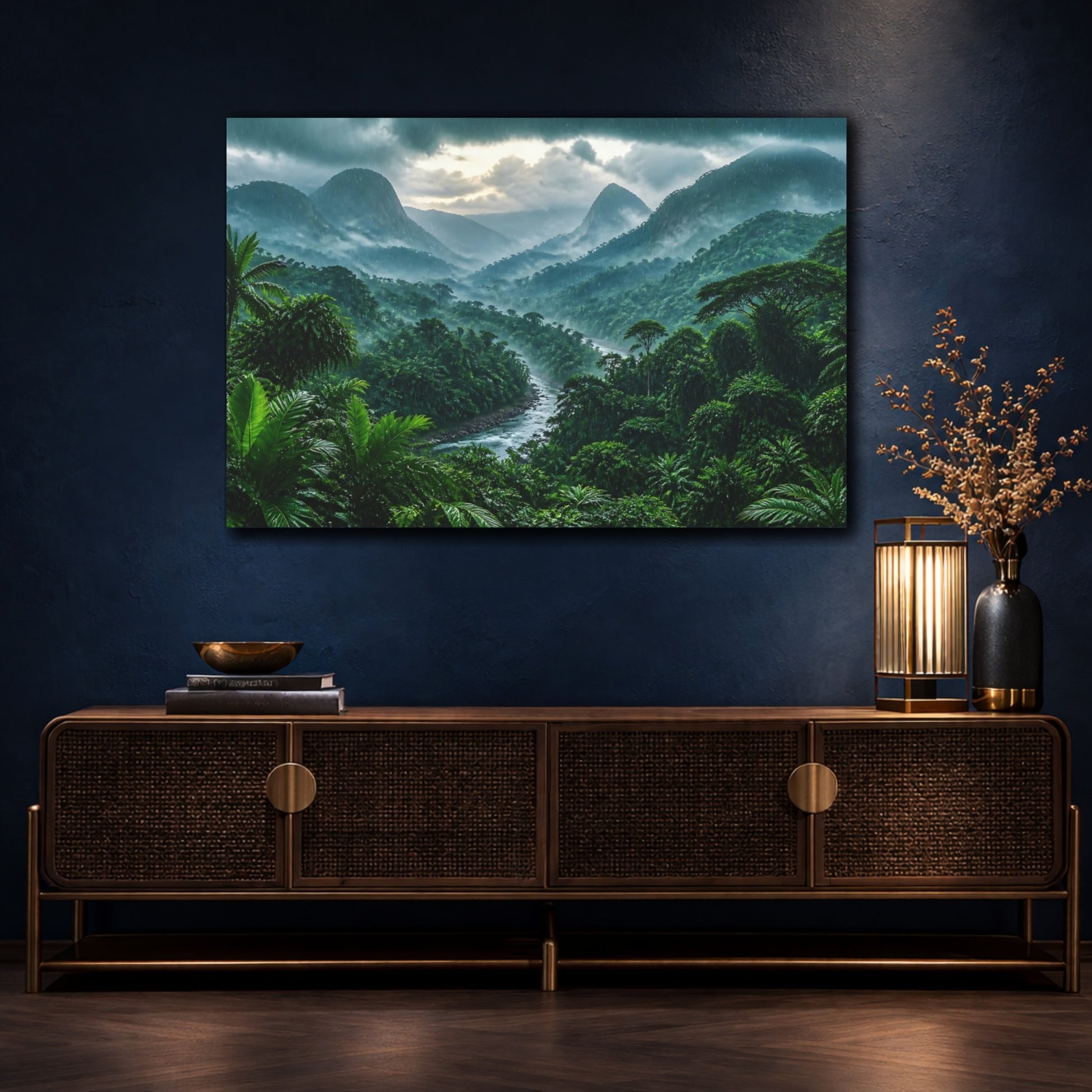 Mockup 4. Emerald Rainforest Landscape shown as canvas print