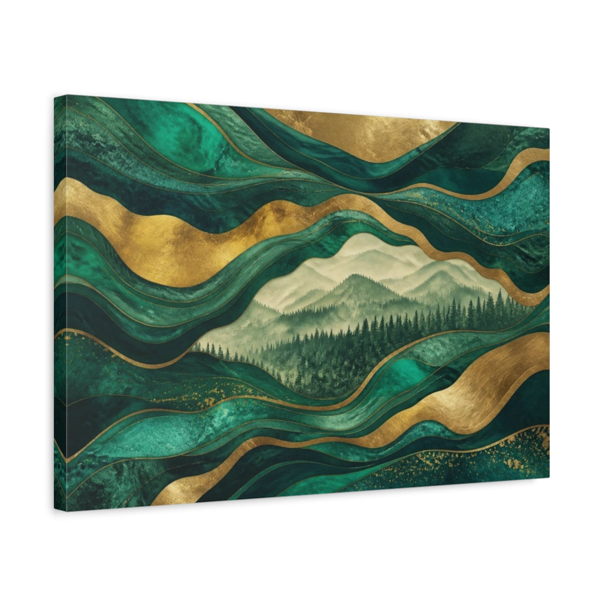 Side Mockup 3. Emerald Ridge Layers shown as canvas print