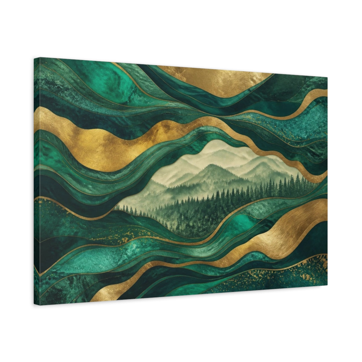 Side Mockup 2. Emerald Ridge Layers shown as canvas print
