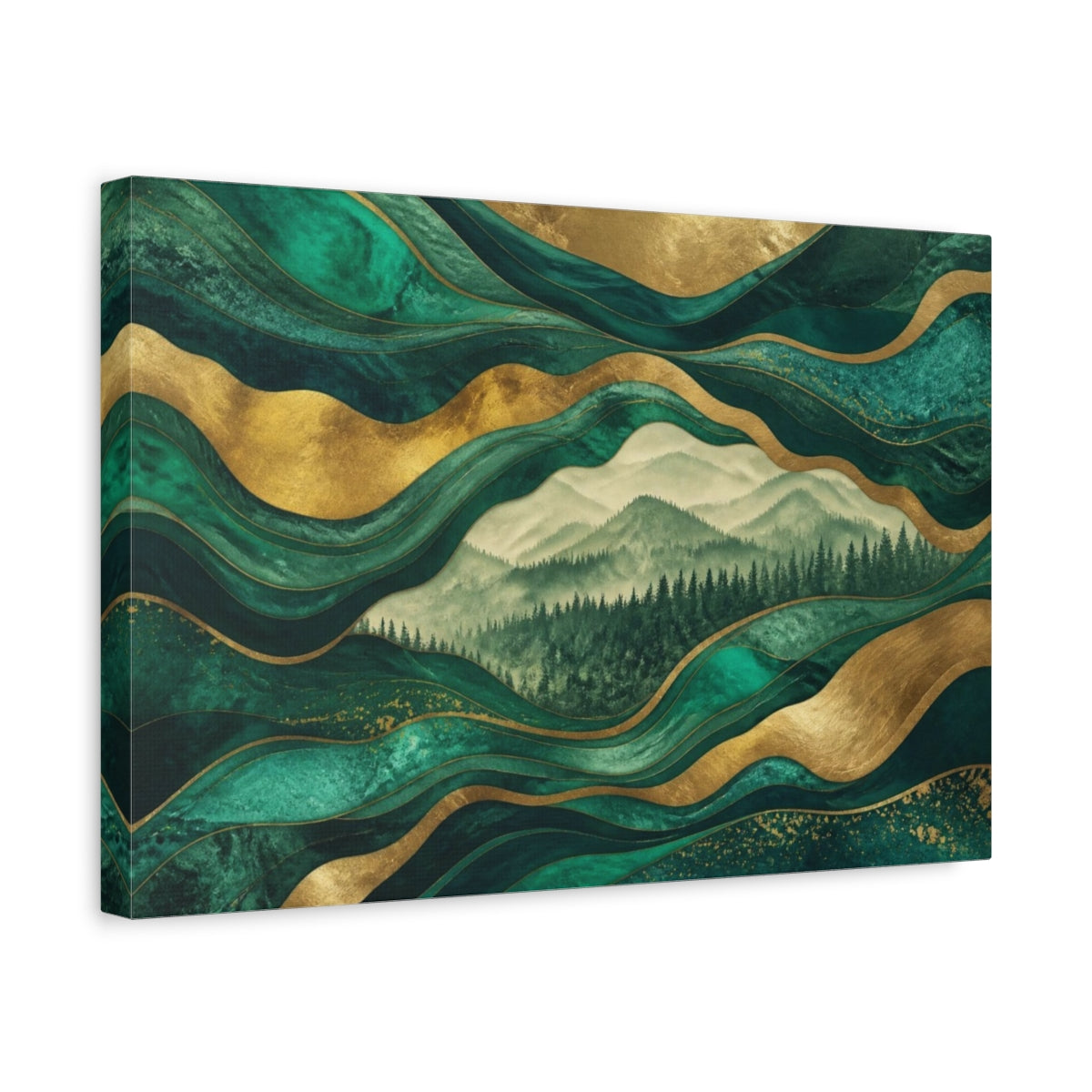Side Mockup 4. Emerald Ridge Layers shown as canvas print