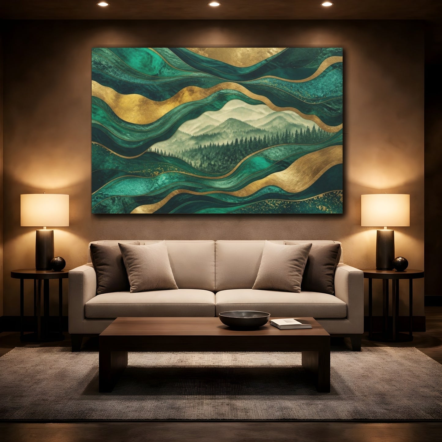 Mockup 2. Emerald Ridge Layers shown as canvas print
