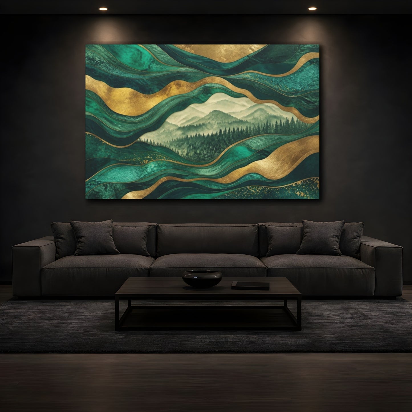 Mockup 3. Emerald Ridge Layers shown as canvas print
