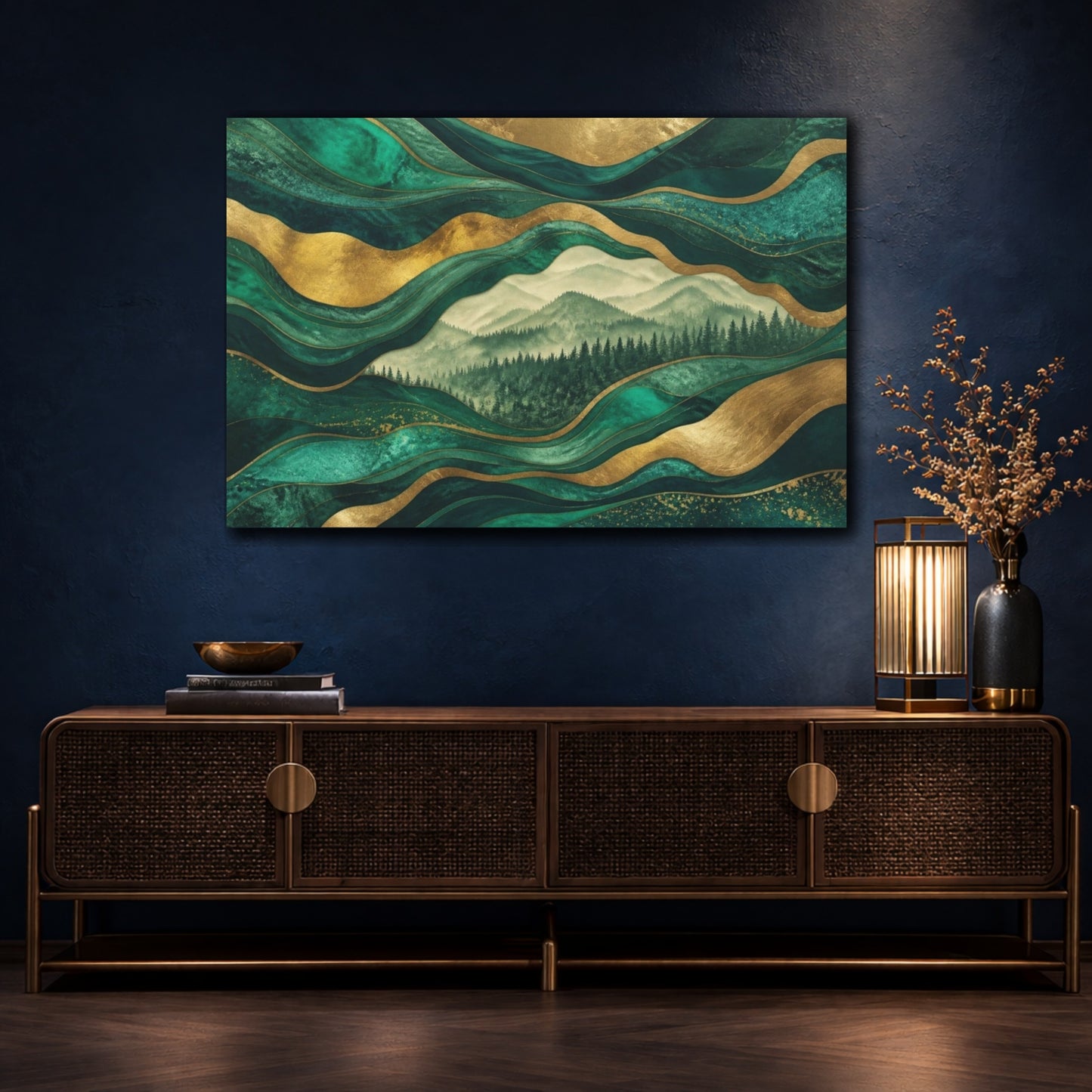 Mockup 4. Emerald Ridge Layers shown as canvas print