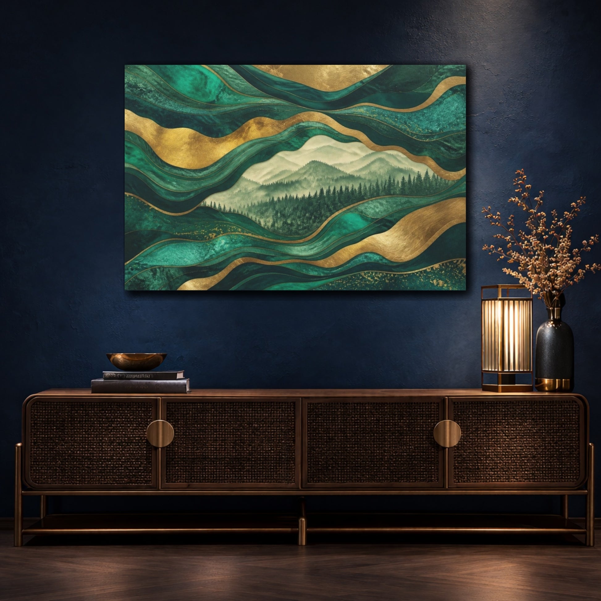 Mockup 4. Emerald Ridge Layers shown as canvas print
