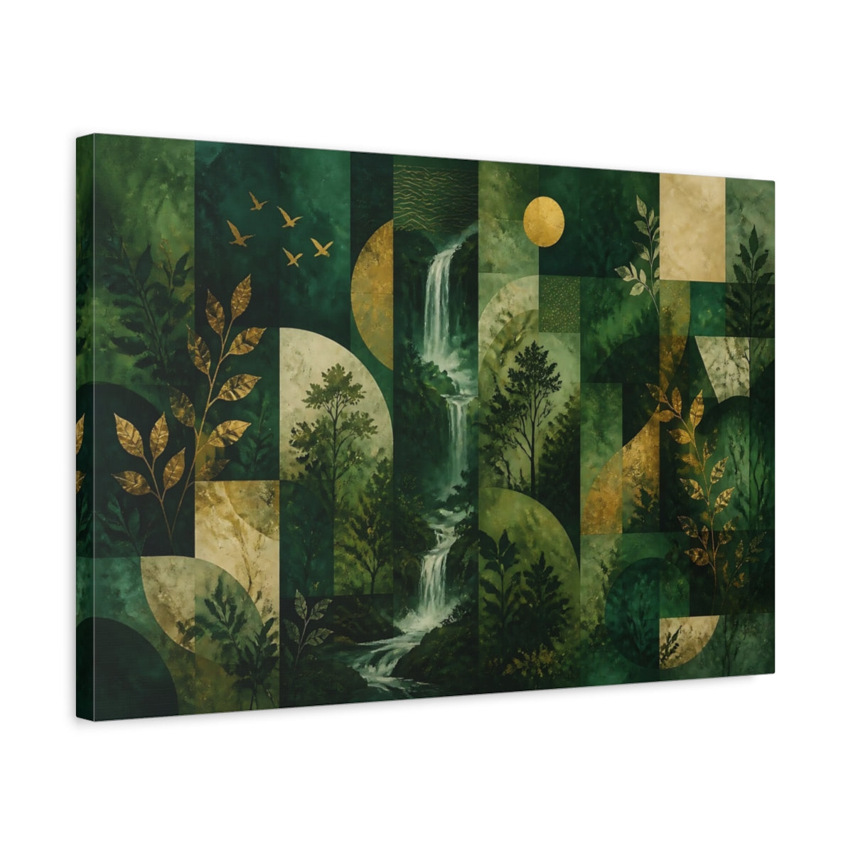 Side Mockup 3. Emerald Waterfall Trail shown as canvas print