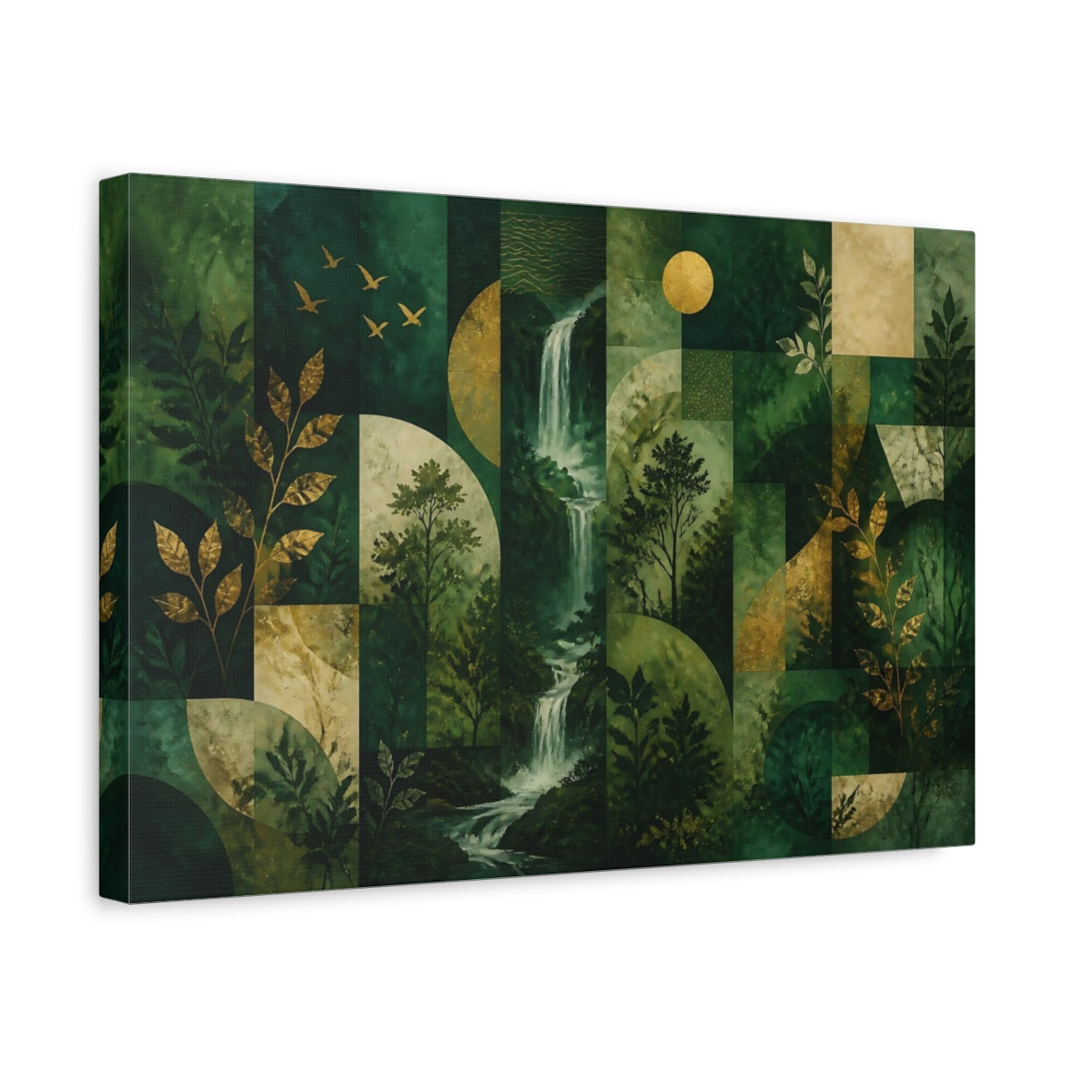 Side Mockup 4. Emerald Waterfall Trail shown as canvas print