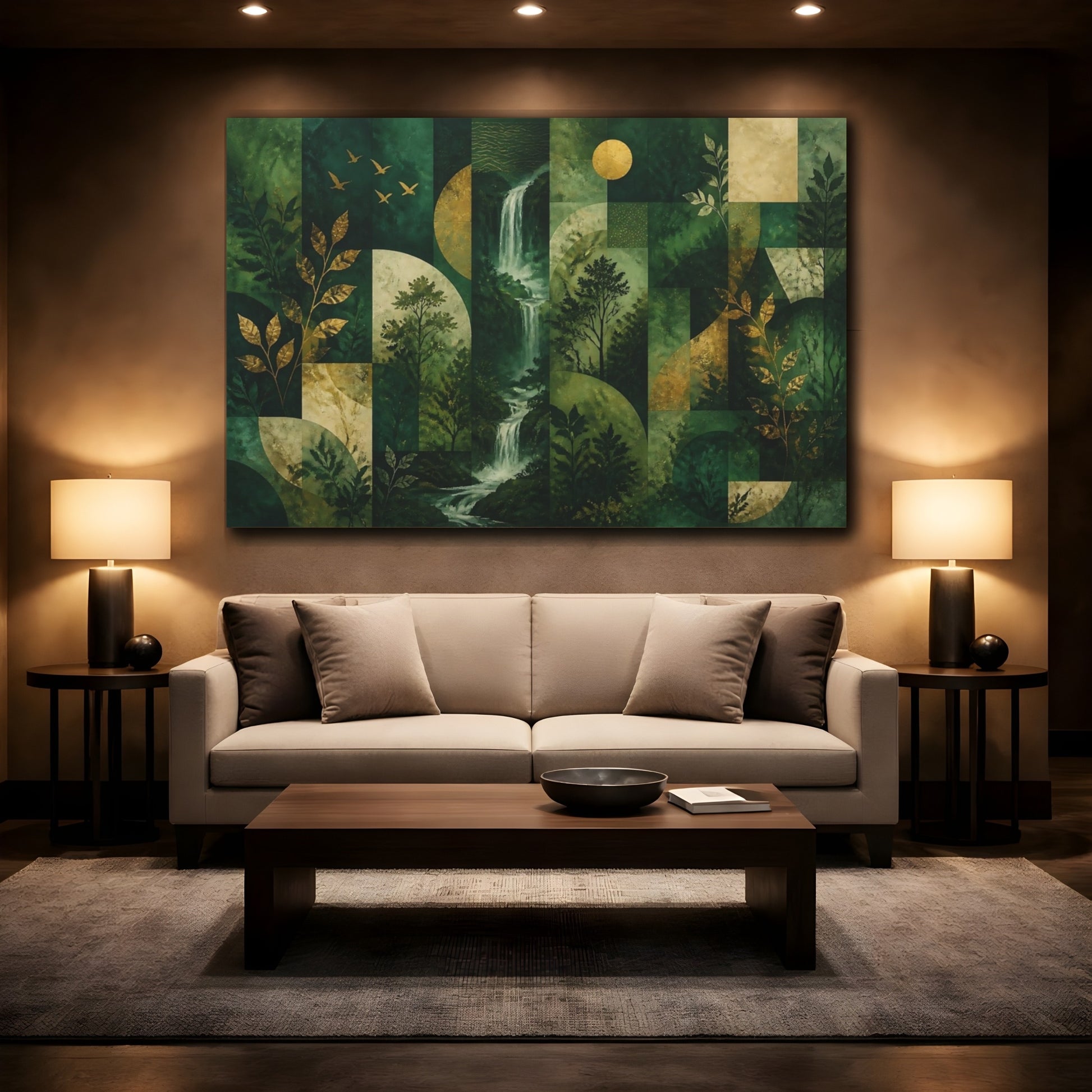 Mockup 2. Emerald Waterfall Trail shown as canvas print