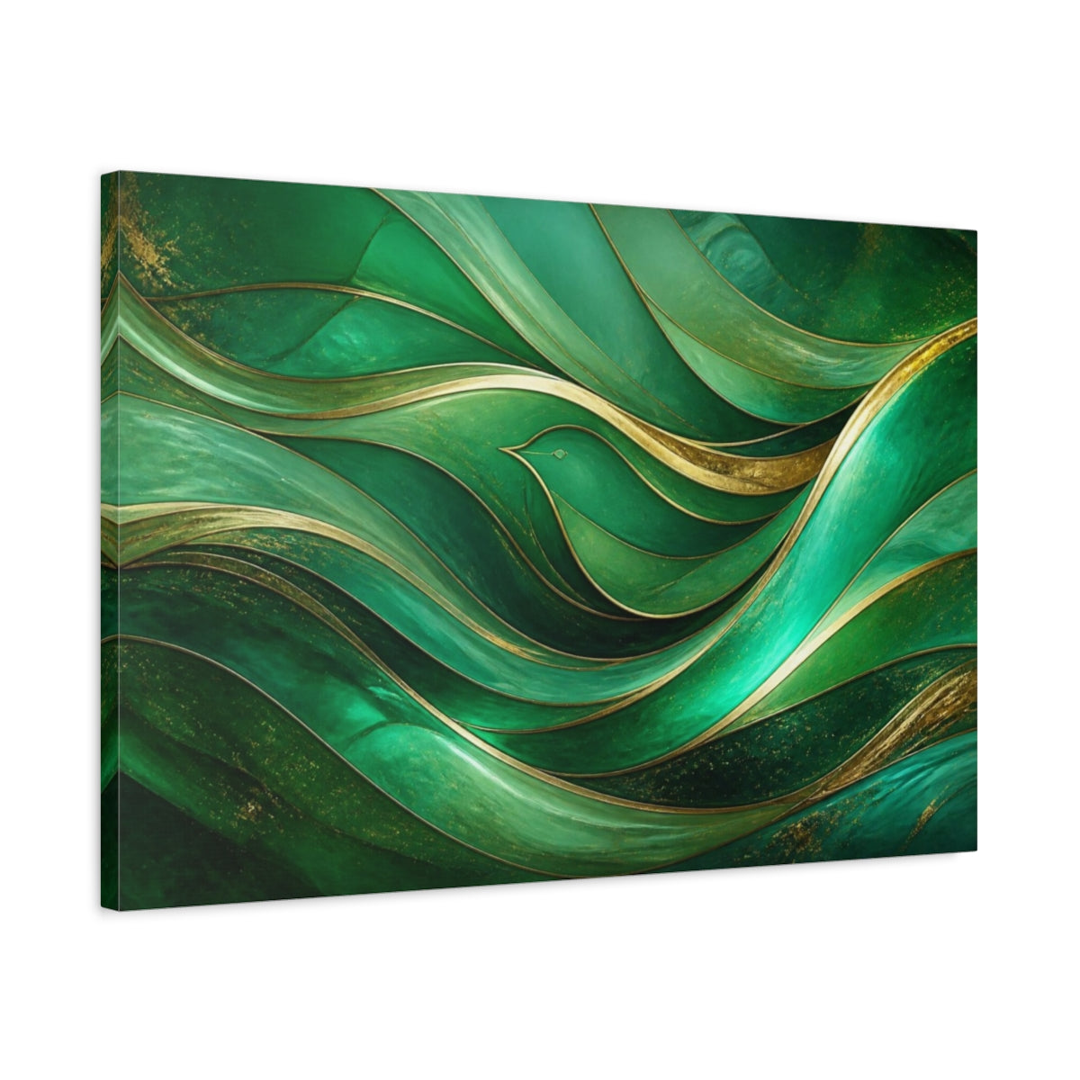 Side Mockup 2. Emerald Wave With Bird shown as canvas print