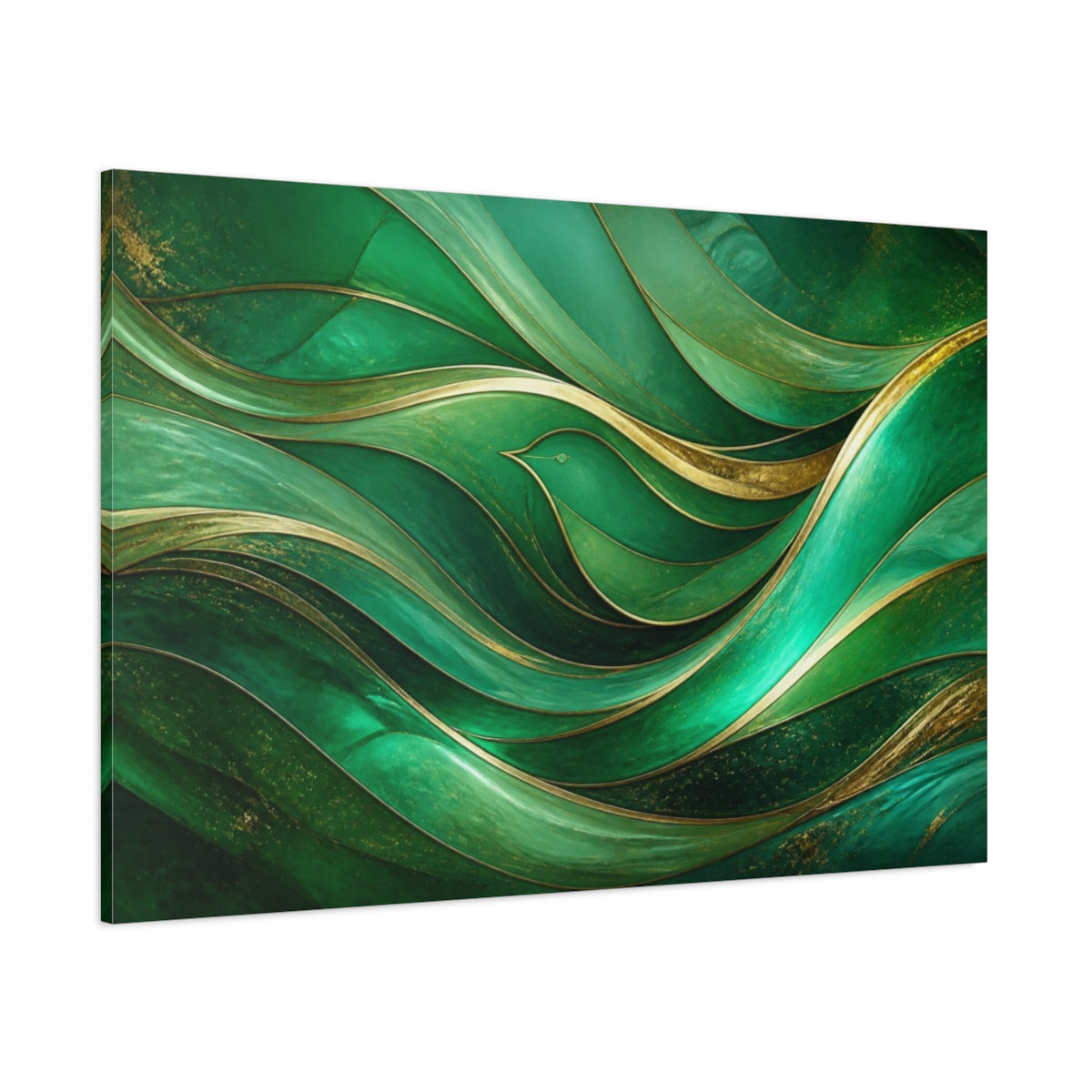 Side Mockup 1. Emerald Wave With Bird shown as canvas print