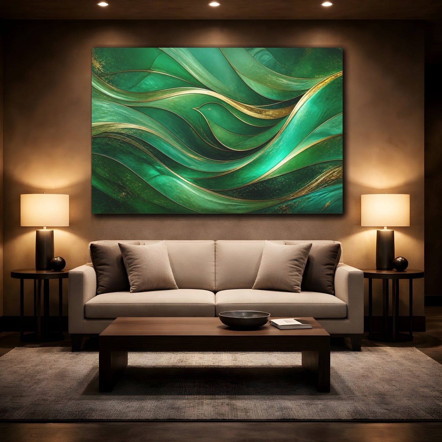Mockup 2. Emerald Wave With Bird shown as canvas print