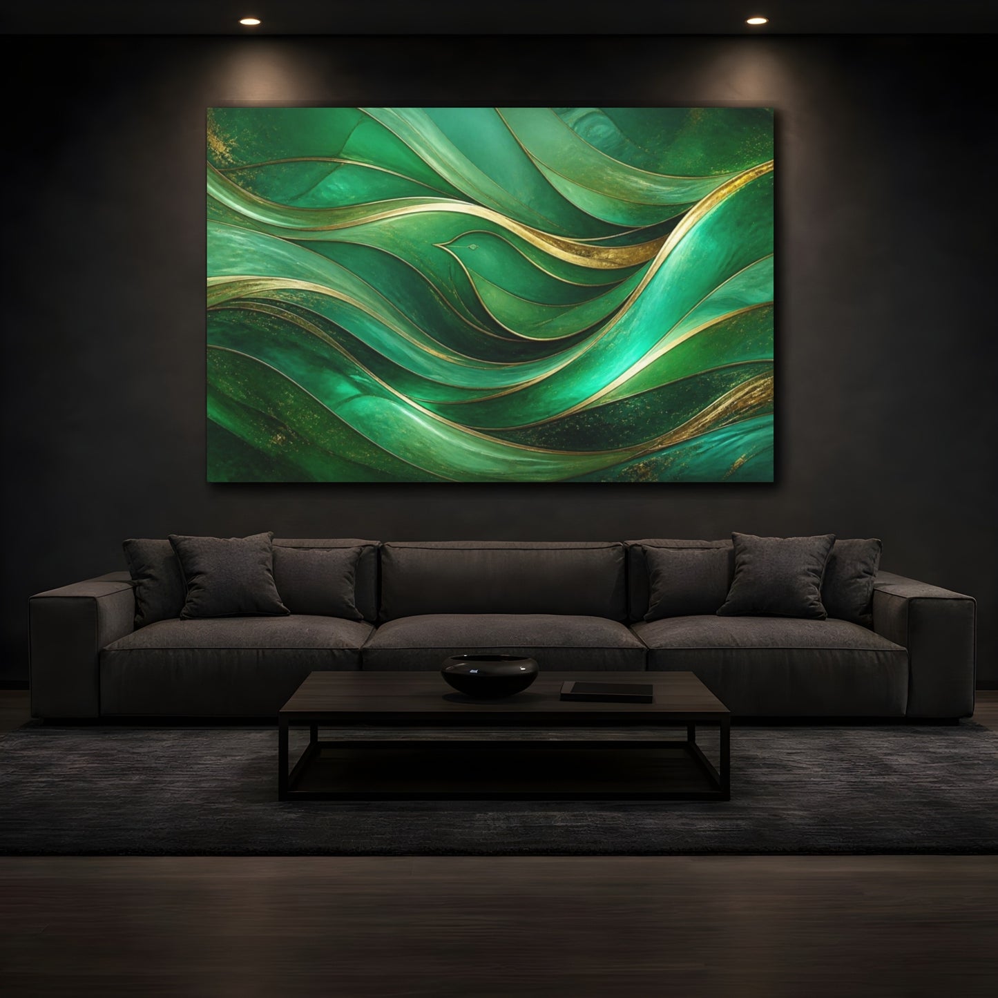 Mockup 3. Emerald Wave With Bird shown as canvas print