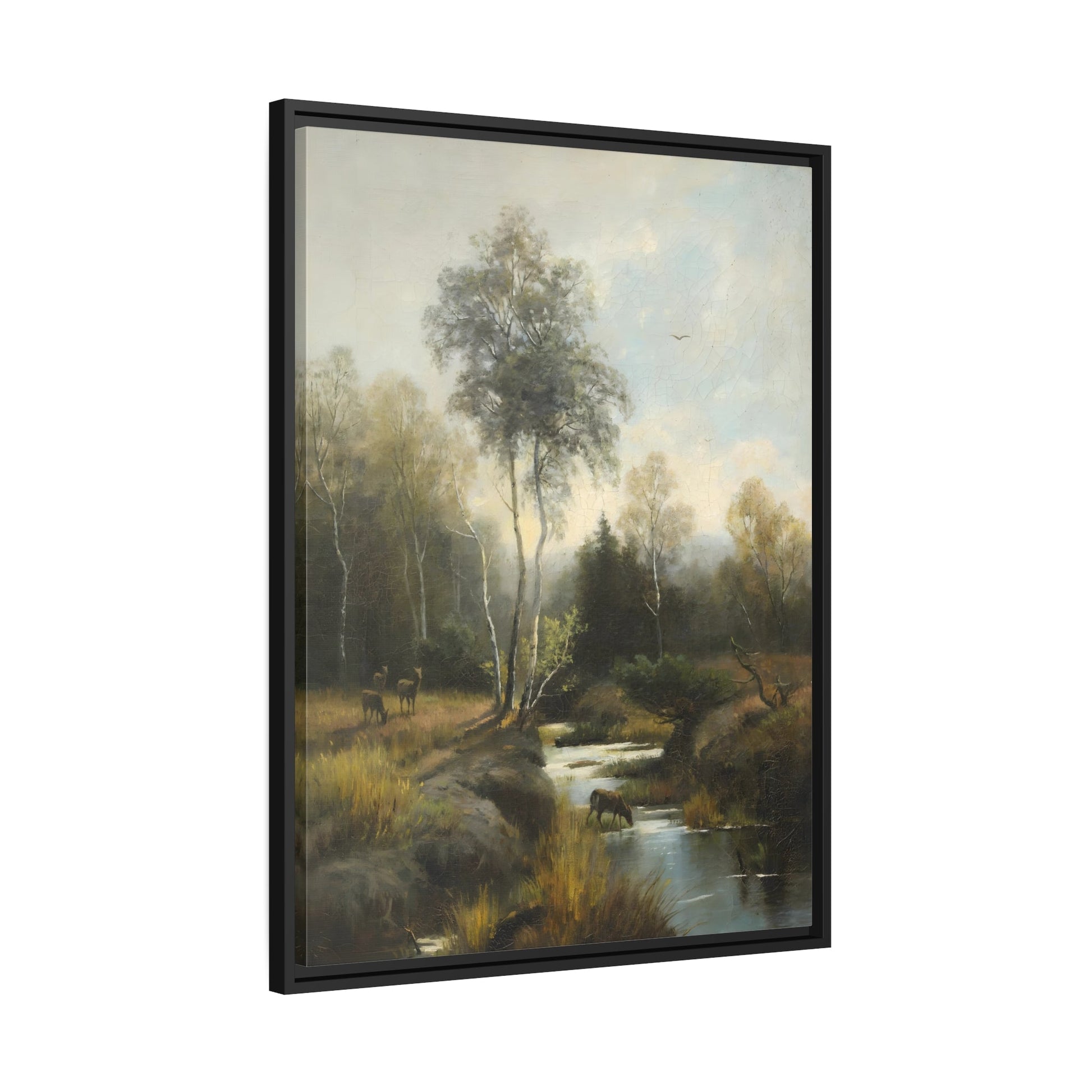 Emilie Mediz Pelikan Wooded Landscape - Framed Canvas Wall Art Print in Black Frame