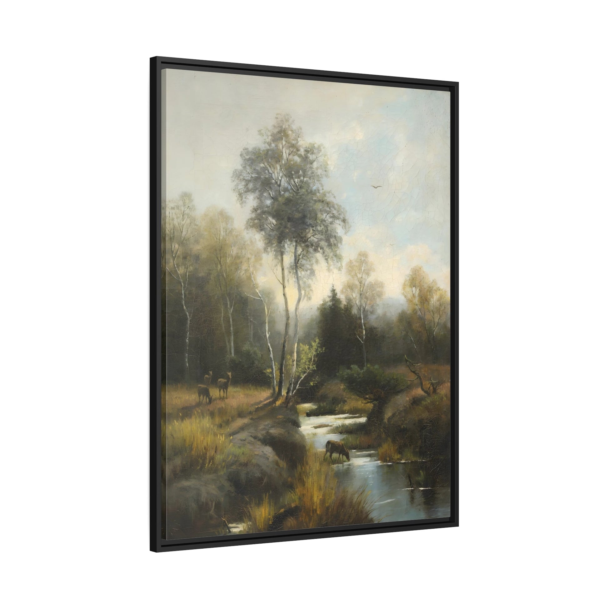 Emilie Mediz Pelikan Wooded Landscape - Framed Canvas Wall Art Print in Black Frame