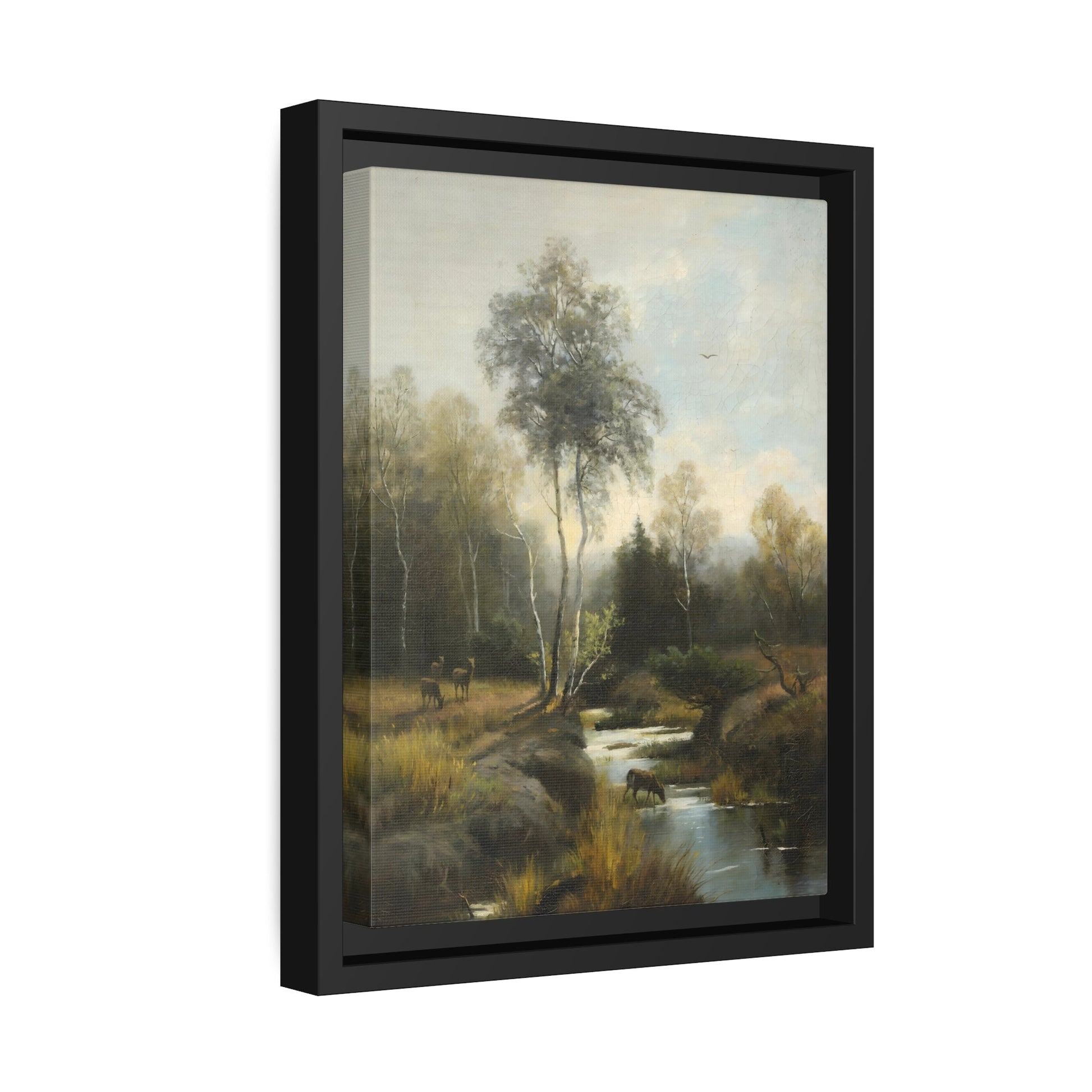 Emilie Mediz Pelikan Wooded Landscape - Framed Canvas Wall Art Print in Black Frame