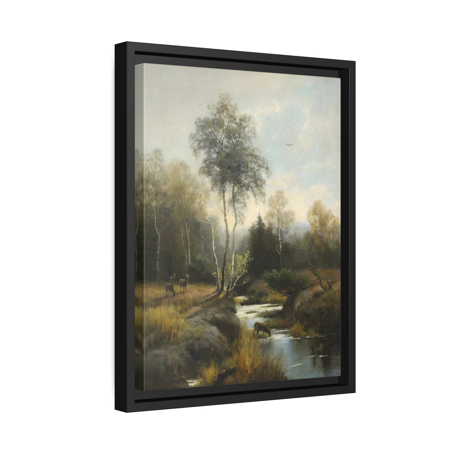 Emilie Mediz Pelikan Wooded Landscape - Framed Canvas Wall Art Print in Black Frame