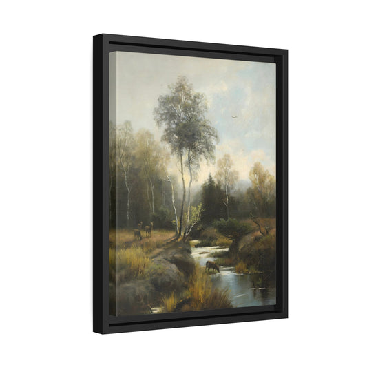 Emilie Mediz Pelikan Wooded Landscape - Framed Canvas Wall Art Print in Black Frame