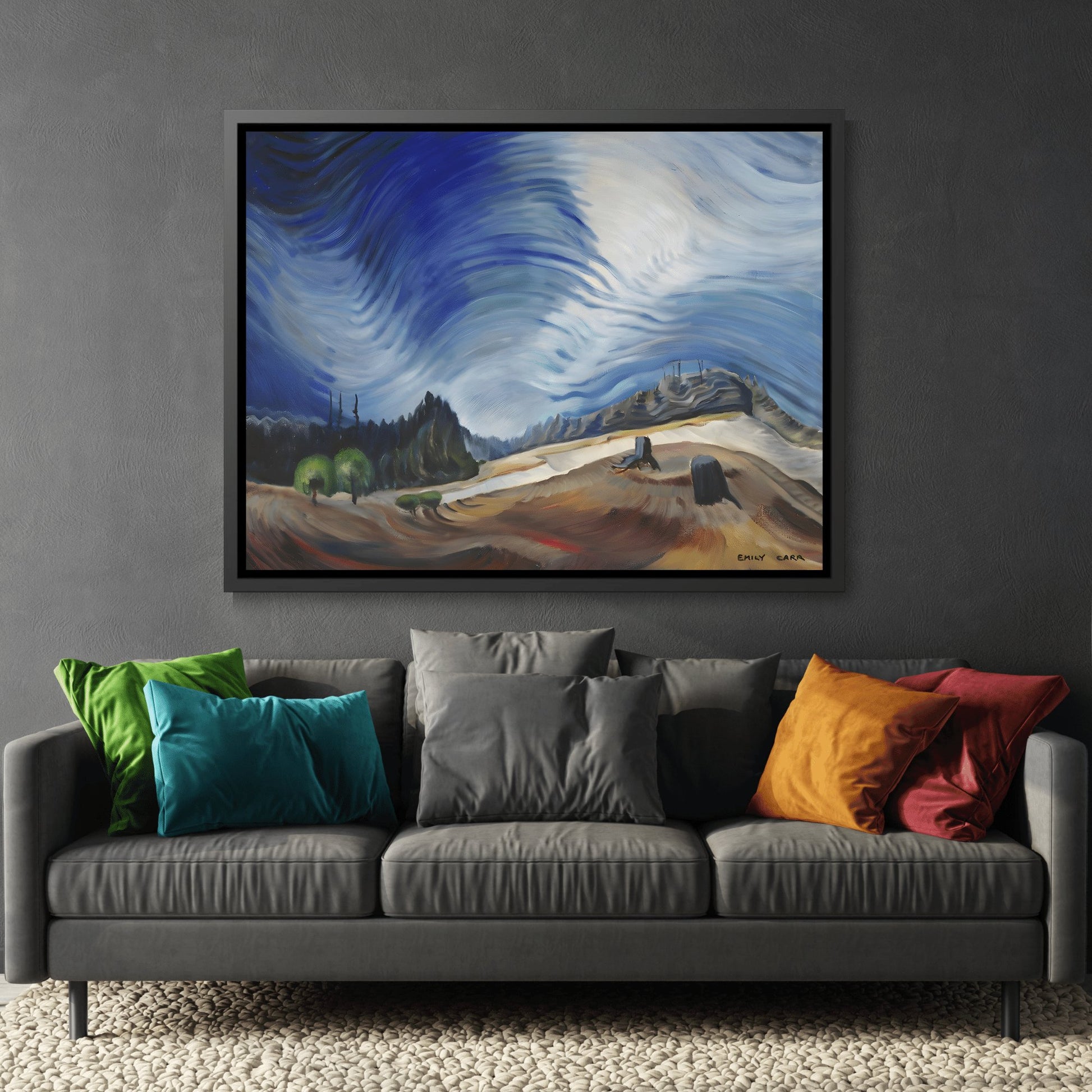 Emily Carr Above the Gravel Pit - Framed Canvas Wall Art Print in Black Pinewood Frame